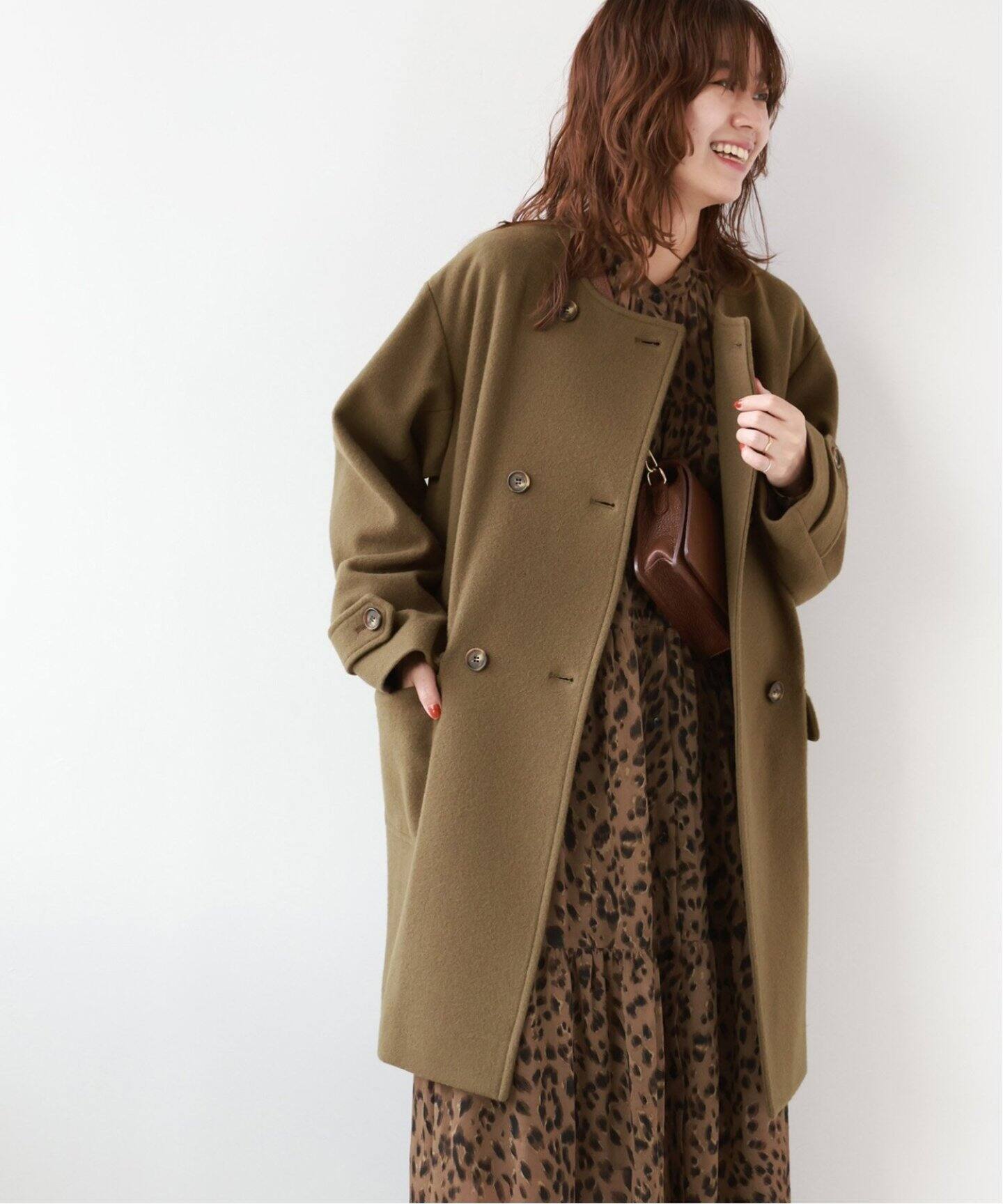 追加》尾州ウールクルーネックダブルブレストコート（ノーカラーコート  