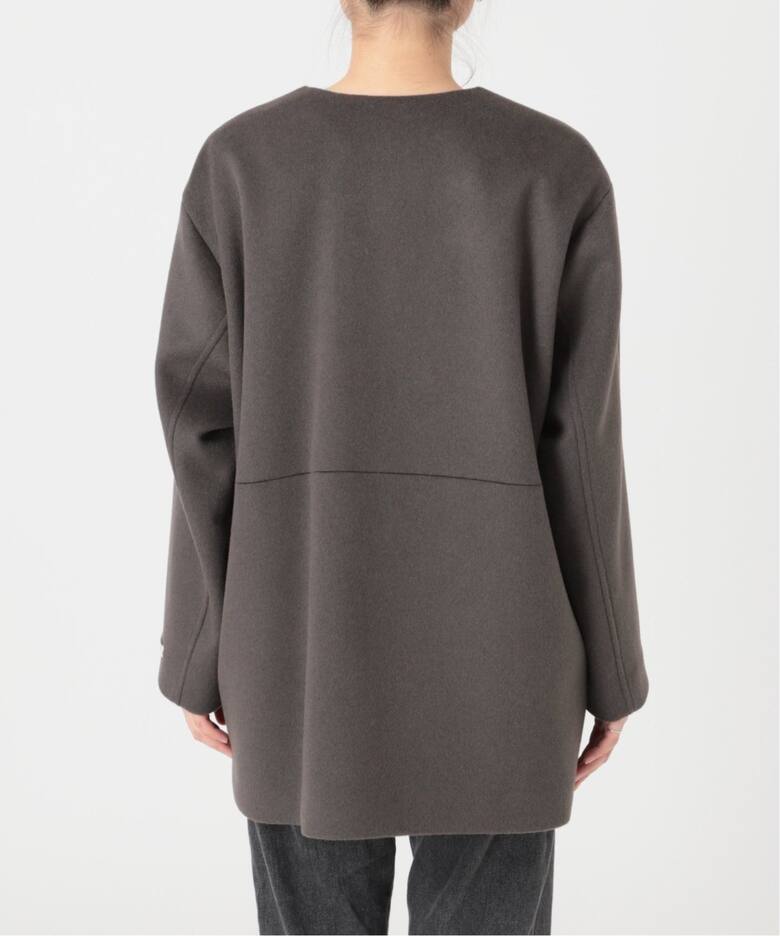 追加》別注 LANA WOOL140切り替えショートコート（ノーカラーコート 