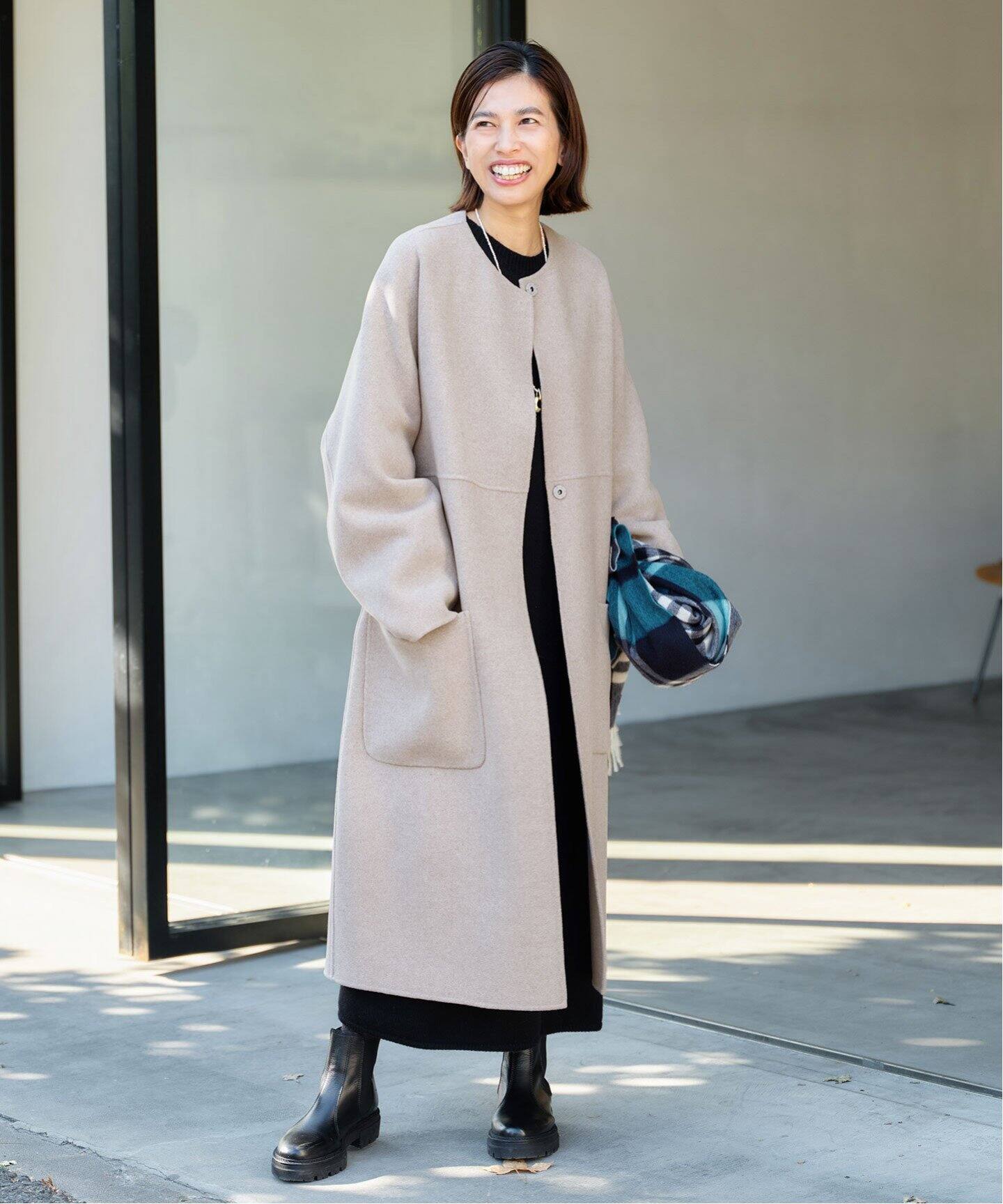 追加》ノンミュールジングウールリバーコート（ノーカラーコート  