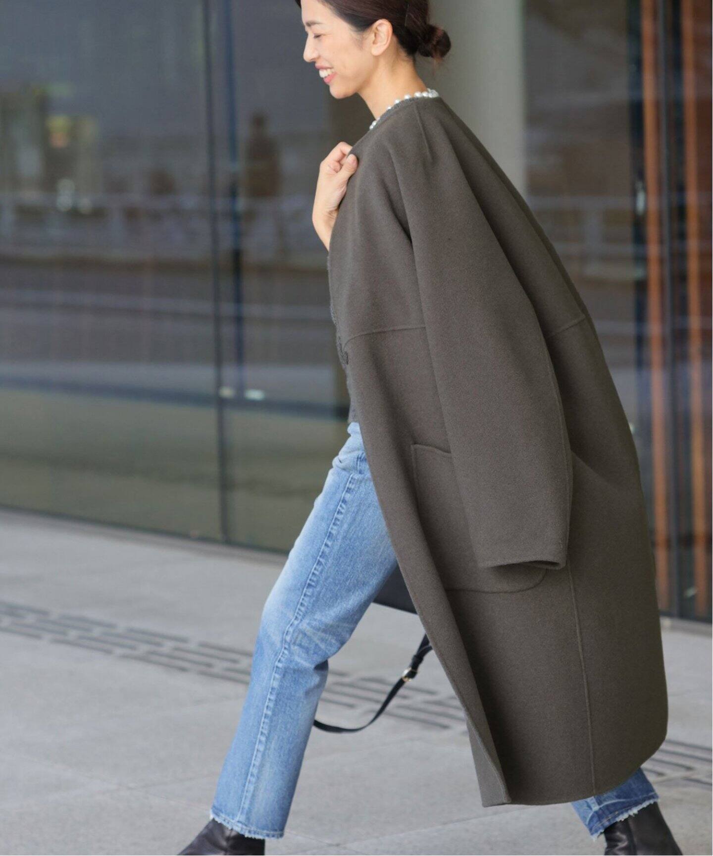 追加》ノンミュールジングウールリバーコート（ノーカラーコート  