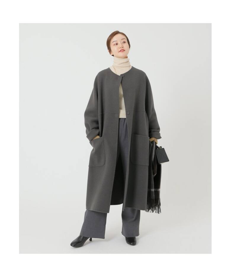 追加》ノンミュールジングウールリバーコート（ノーカラーコート  