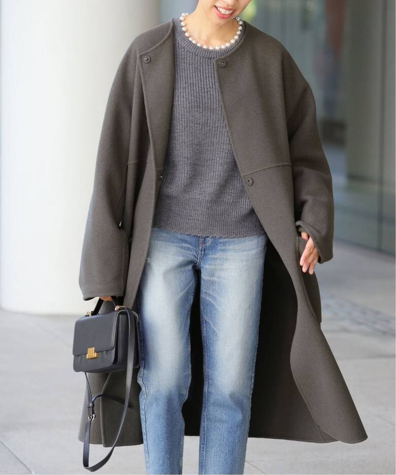 追加》ノンミュールジングウールリバーコート（ノーカラーコート  