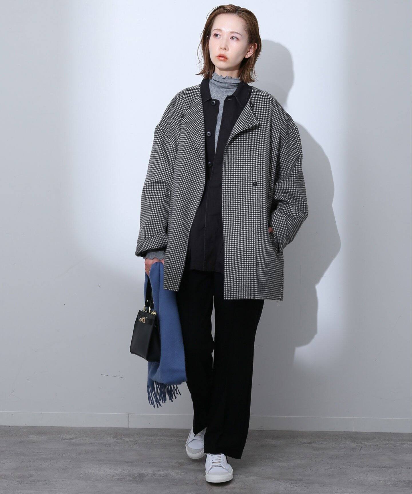 追加》HAMILTONダブルフェイスウールショートコート（ノーカラーコート  