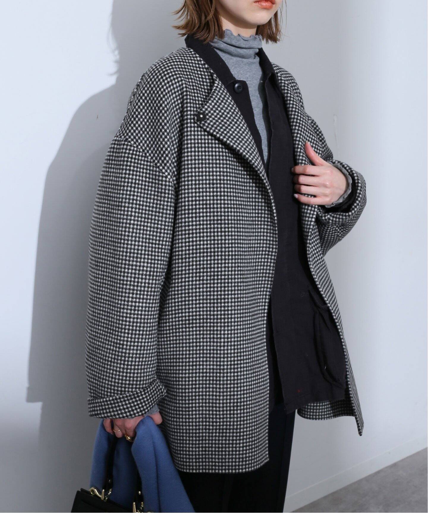 追加》HAMILTONダブルフェイスウールショートコート（ノーカラーコート  