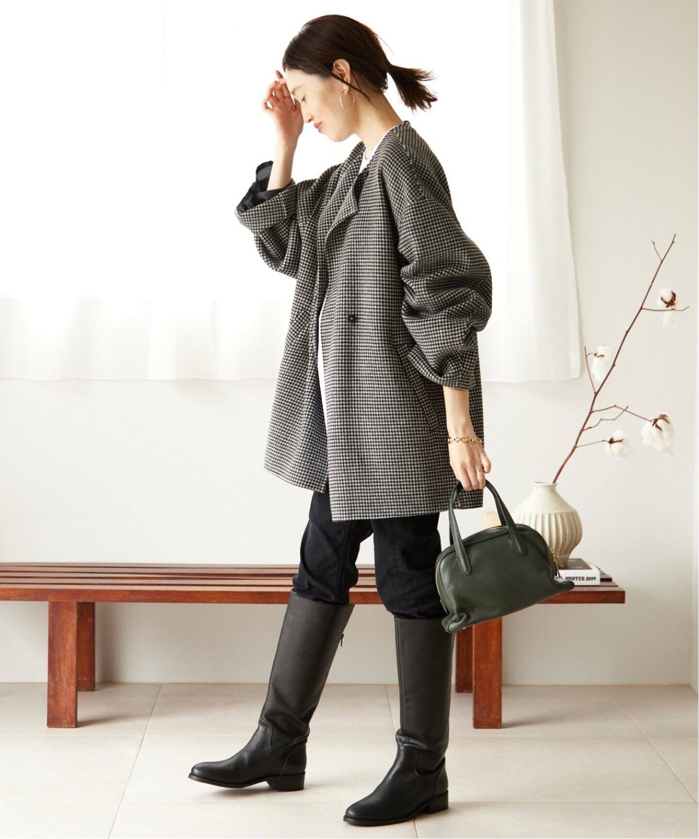 追加》HAMILTONダブルフェイスウールショートコート（ノーカラーコート  