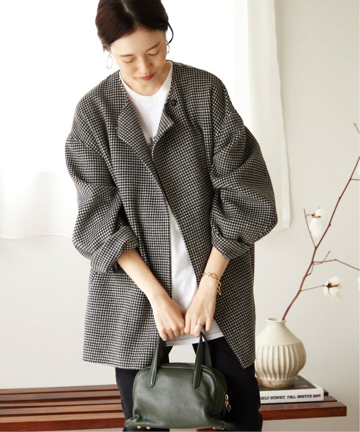 追加》HAMILTONダブルフェイスウールショートコート（ノーカラーコート  