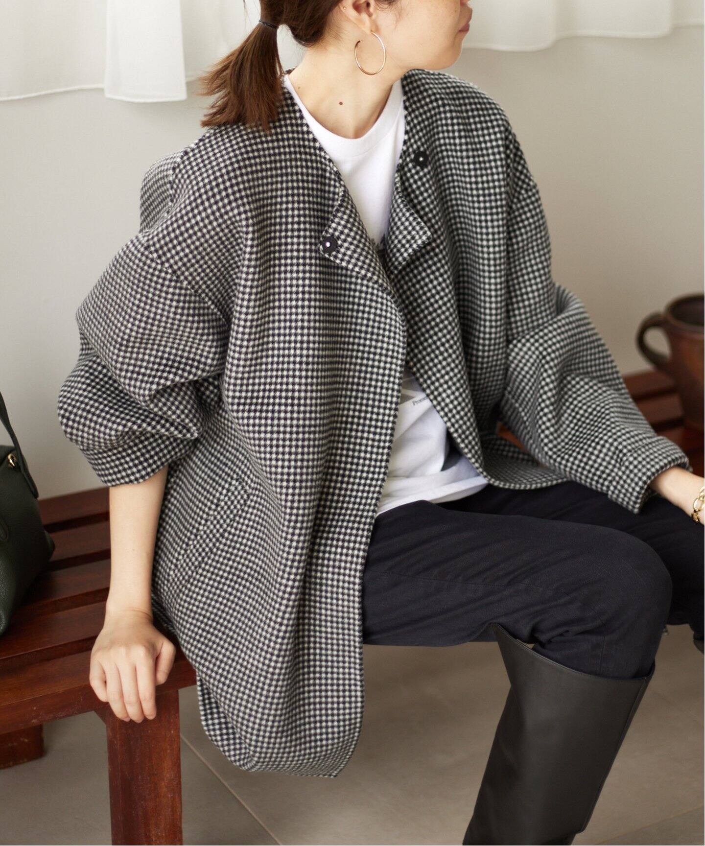 追加》HAMILTONダブルフェイスウールショートコート（ノーカラーコート  