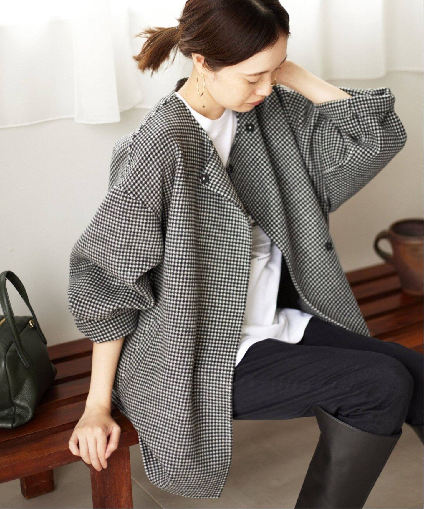 追加》HAMILTONダブルフェイスウールショートコート（ノーカラーコート  