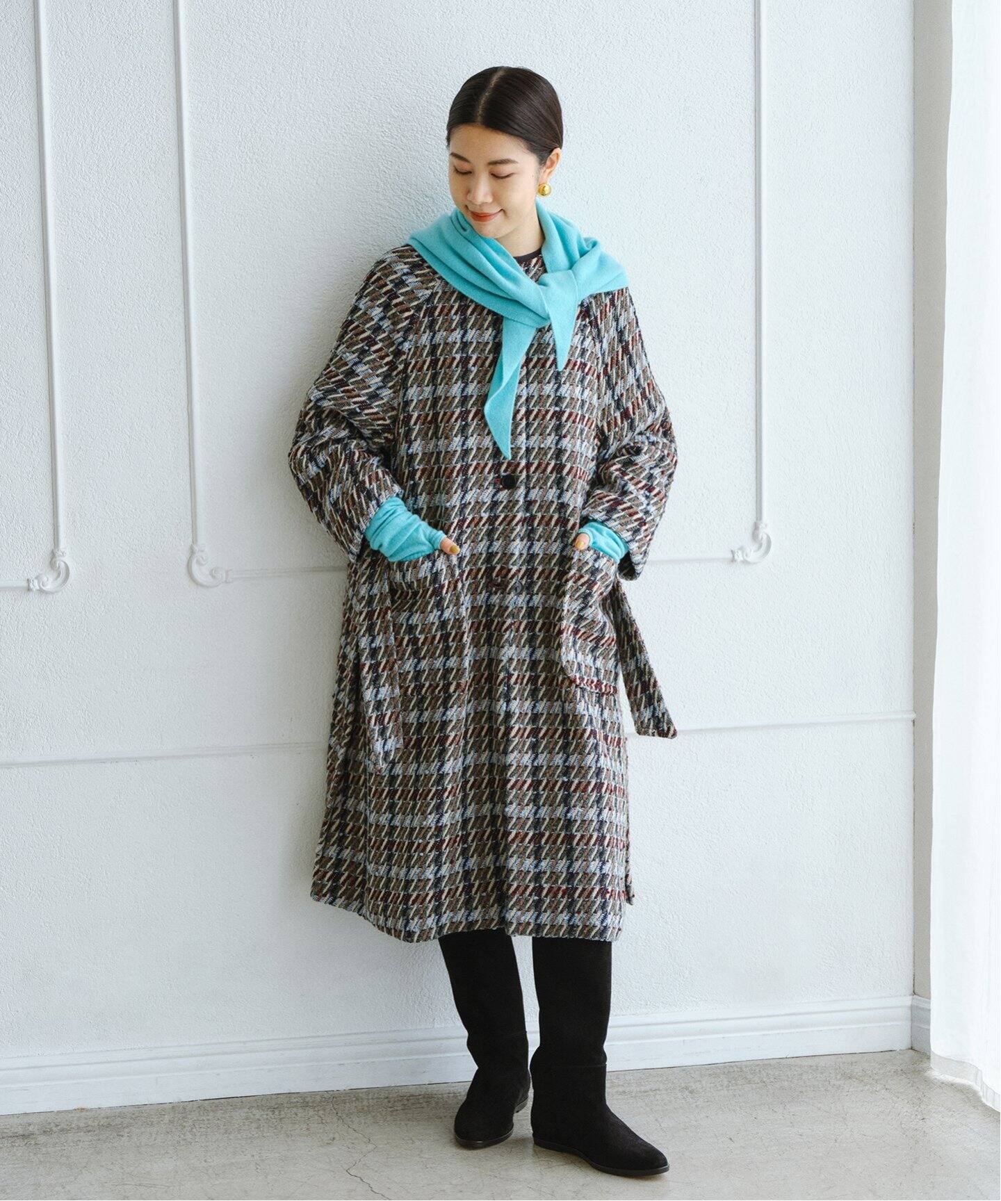 IENA LA BOUCLE GIOLICA ツイードクルーネックスリットコート（その他 