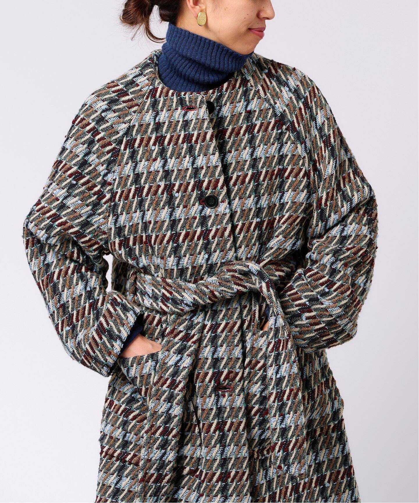 IENA LA BOUCLE GIOLICA ツイードクルーネックスリットコート（その他 