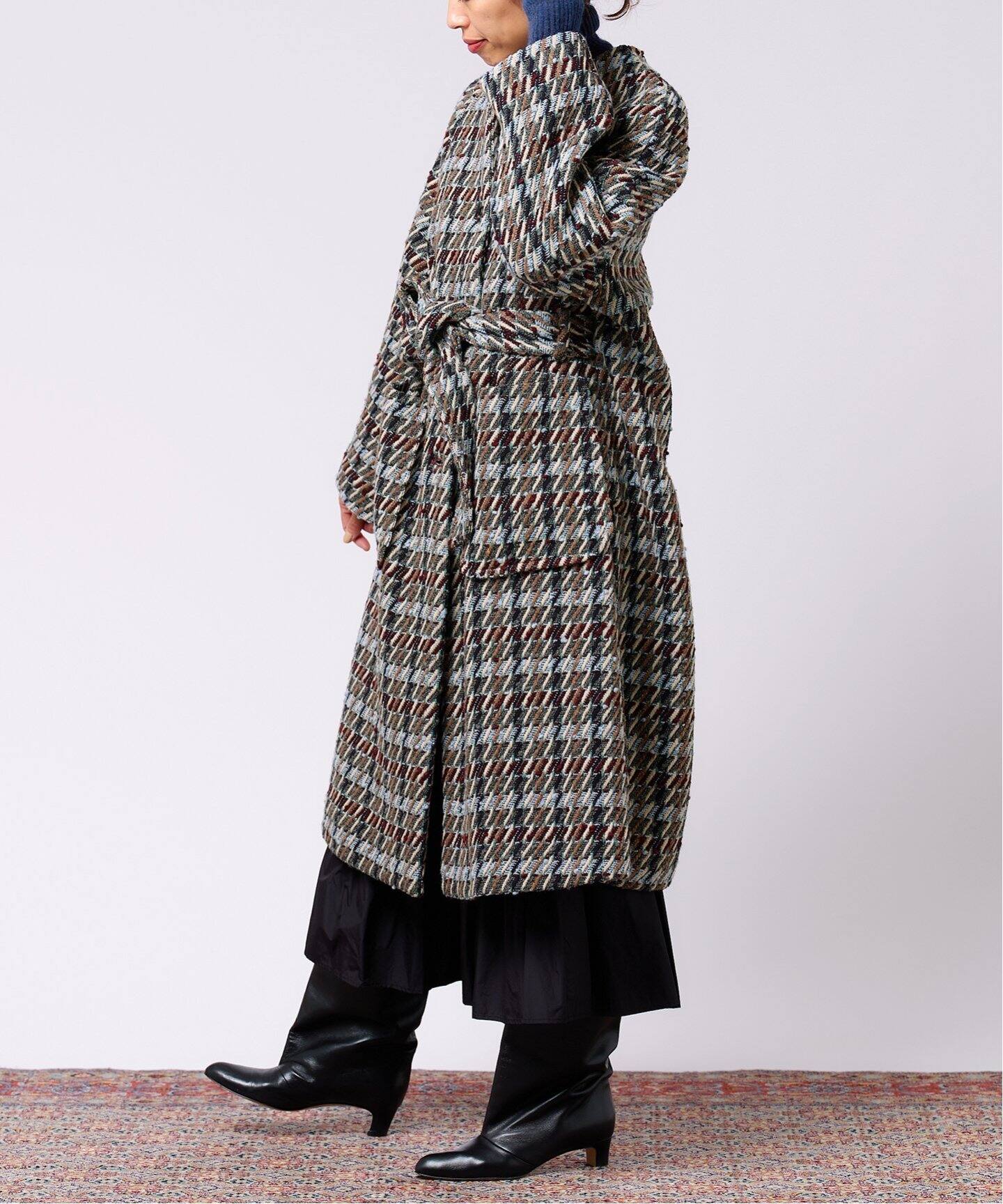 IENA LA BOUCLE GIOLICA ツイードクルーネックスリットコート（その他 