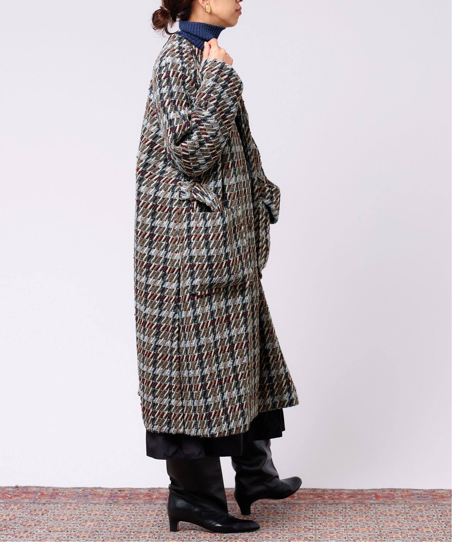 IENA LA BOUCLE GIOLICA ツイードクルーネックスリットコート（その他 