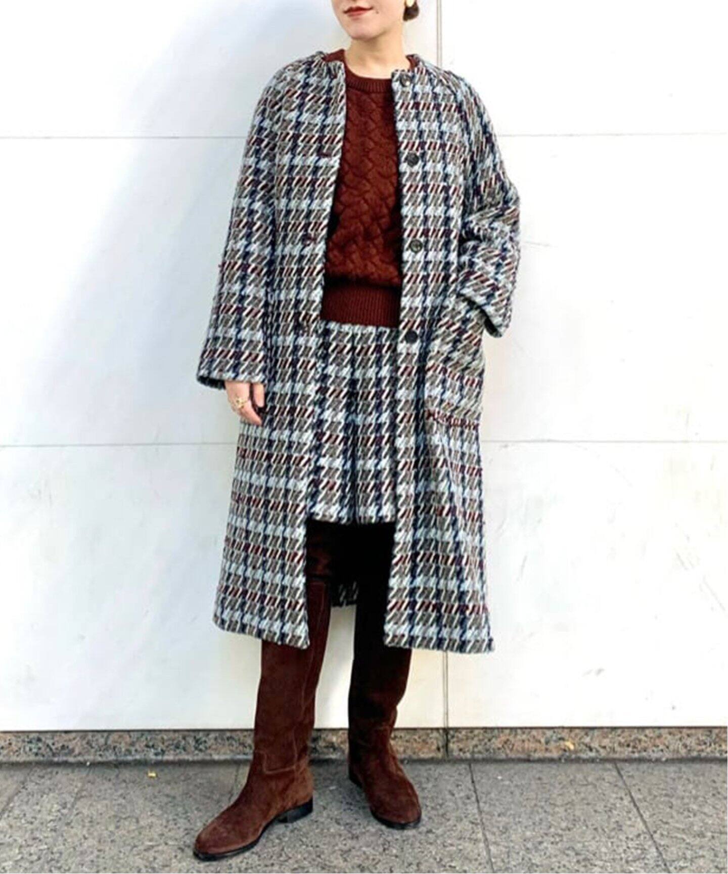 IENA LA BOUCLE GIOLICA ツイードクルーネックスリットコート（その他 