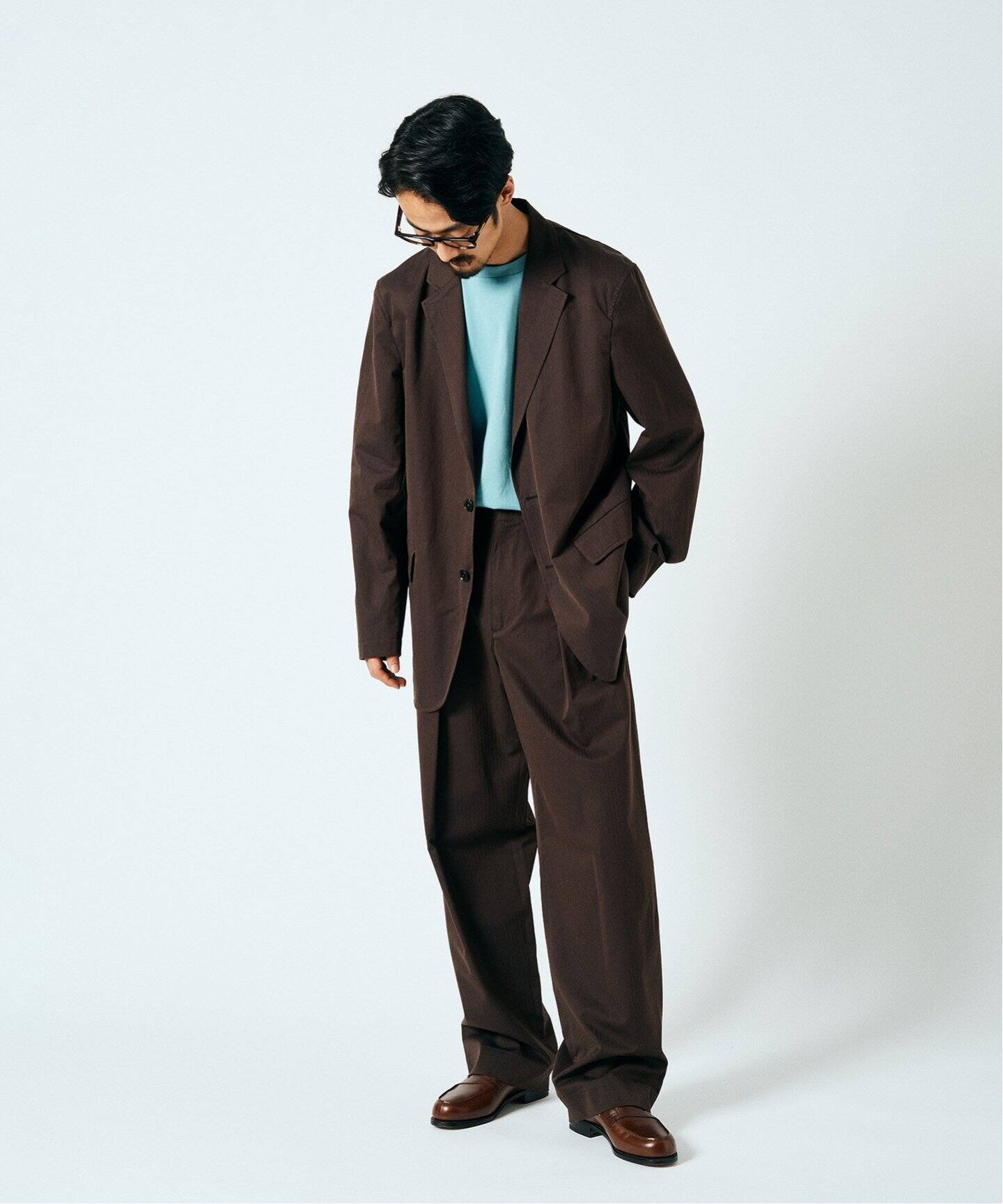 AURALEE】WASHED FINX HERRINGBONE BELTED PANTS / EXTRA FINE WOOL  