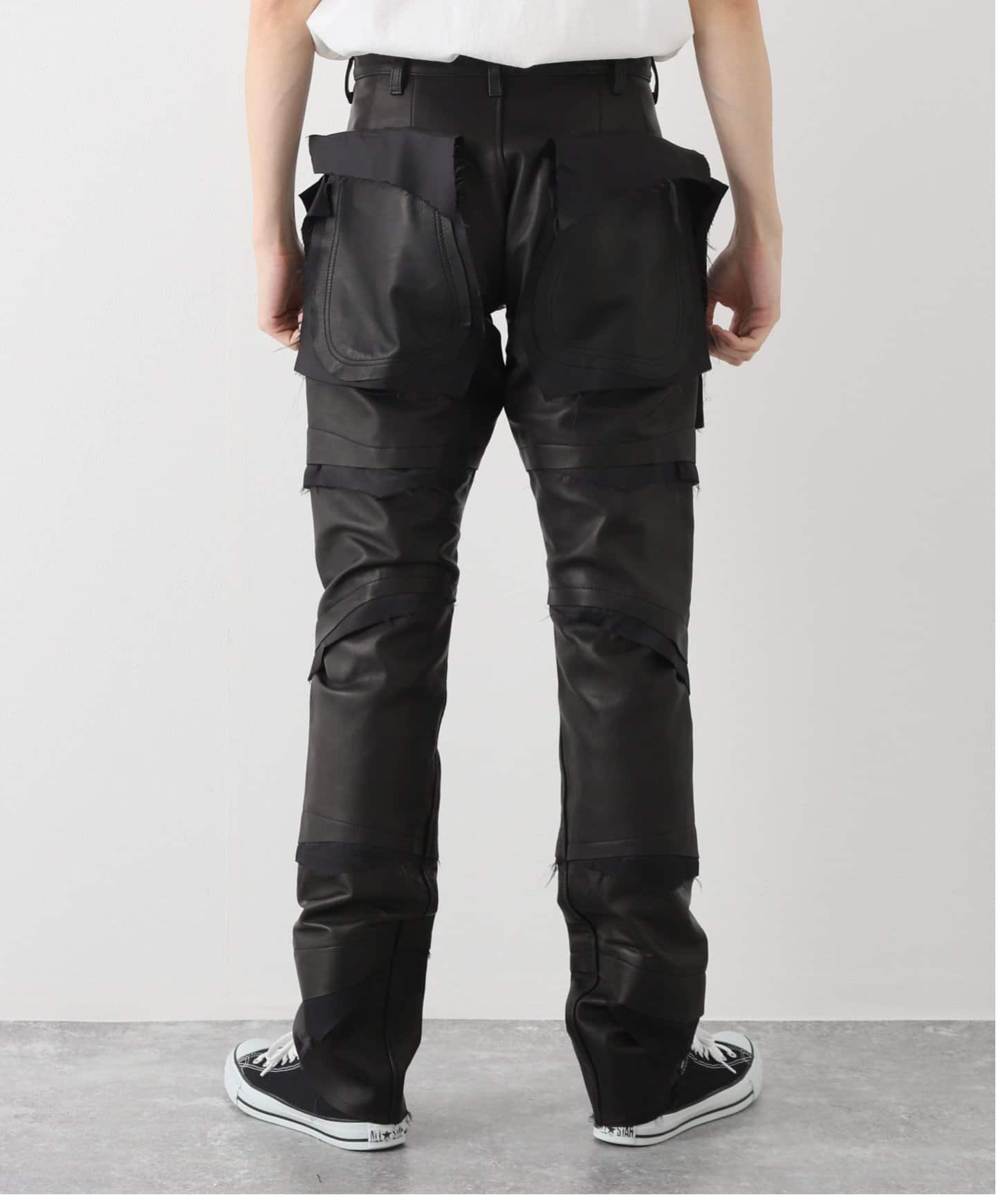 sulvam ボンテージパンツ リアルレザー 本革 切り替え 裏地 ファスナー