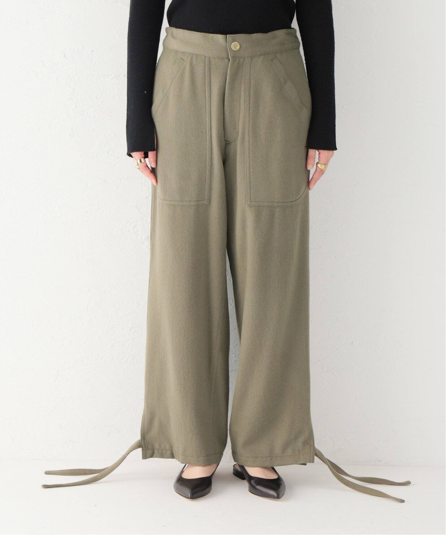 SEEALL BELTED PANTS ベージュ スラックス ウール92%