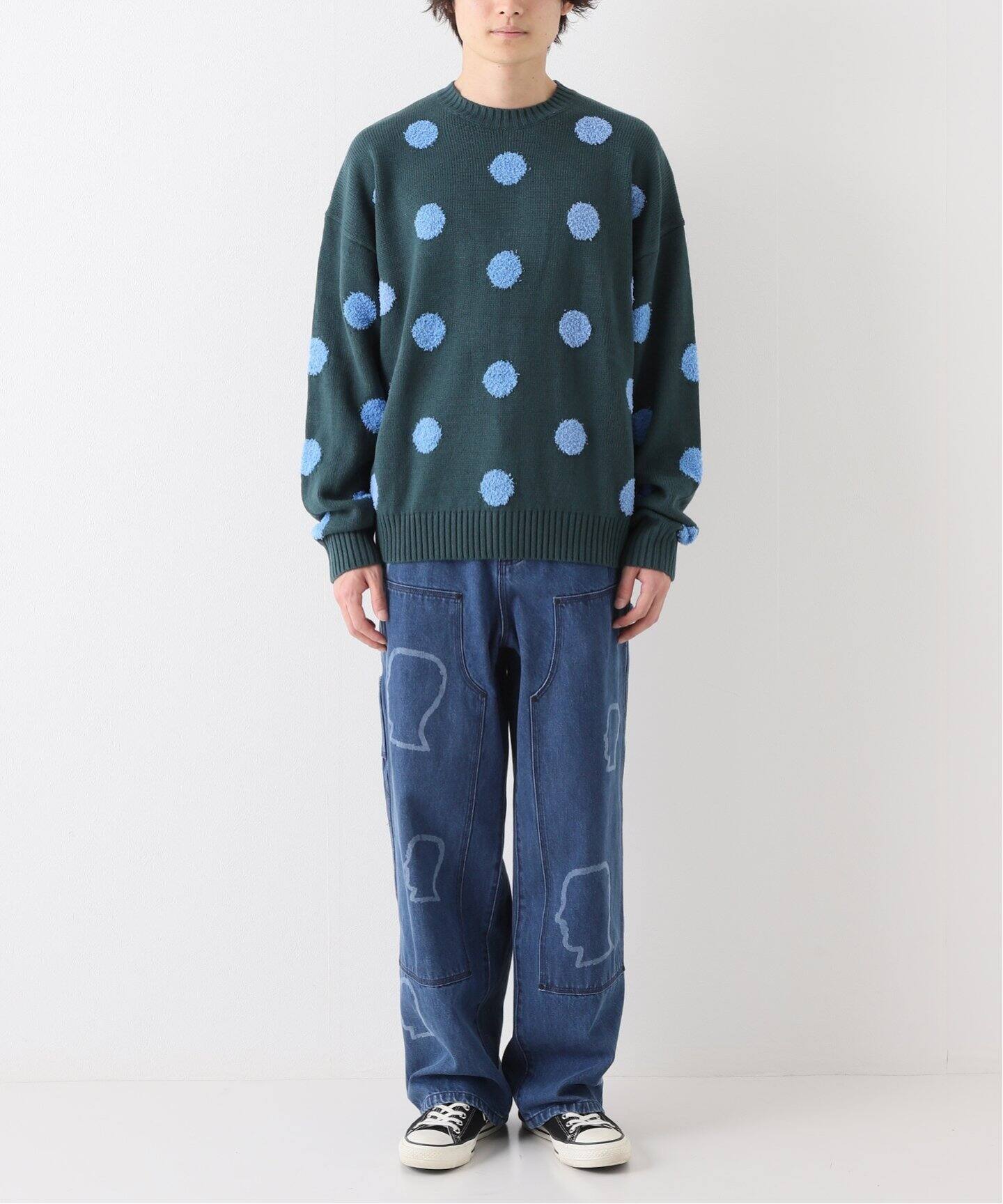BRAIN DEAD/ブレインデッド】 LOGOHEAD DENIM DOUBLE KNEE UT：パンツ 