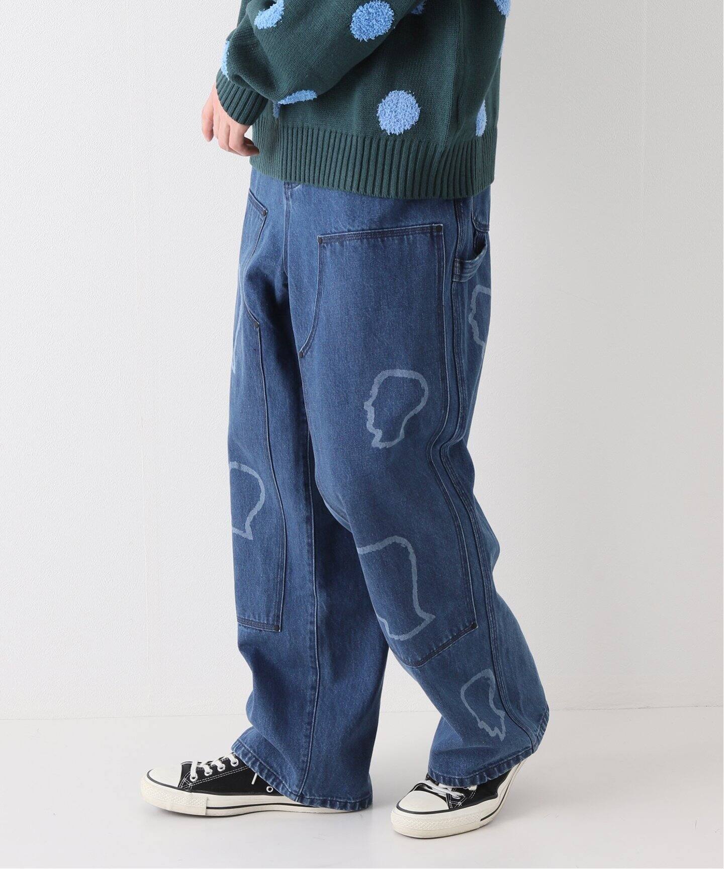 BRAIN DEAD/ブレインデッド】 LOGOHEAD DENIM DOUBLE KNEE UT：パンツ 