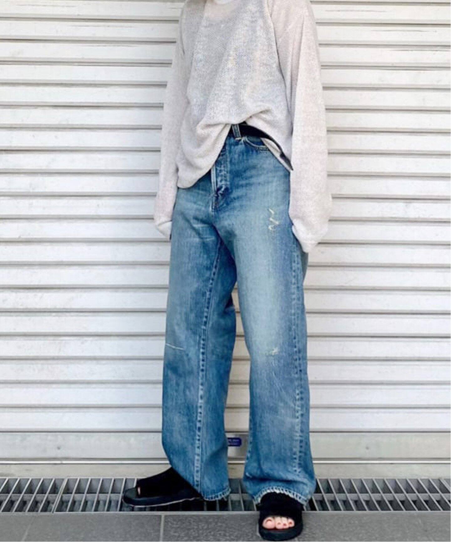 13OZデニムクラッシュダメージパンツ（デニムパンツ・ジーンズ 