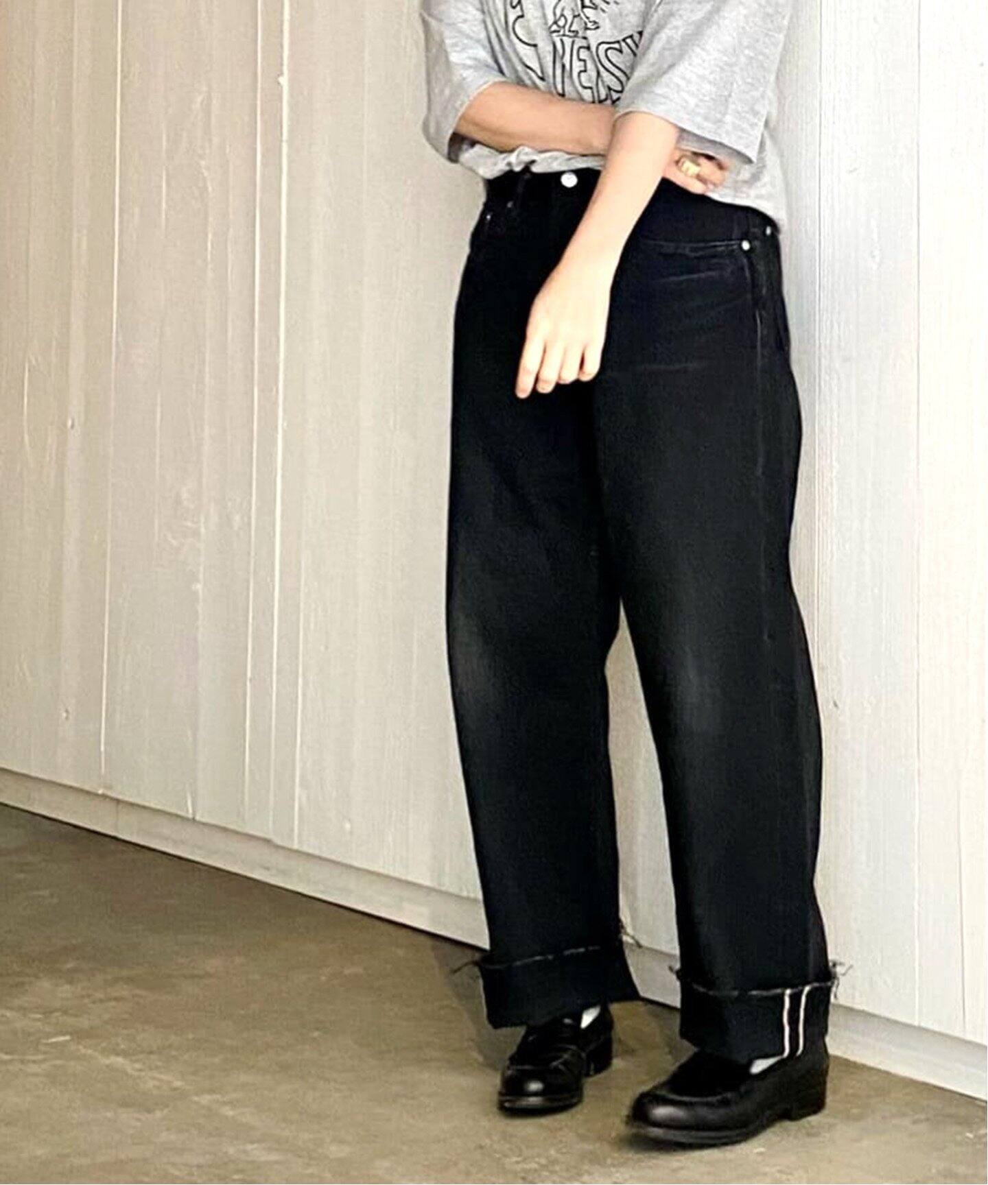 ES:S / エス】CINCH BACK BAGGY DENIM(BLACK)（デニムパンツ・ジーンズ 
