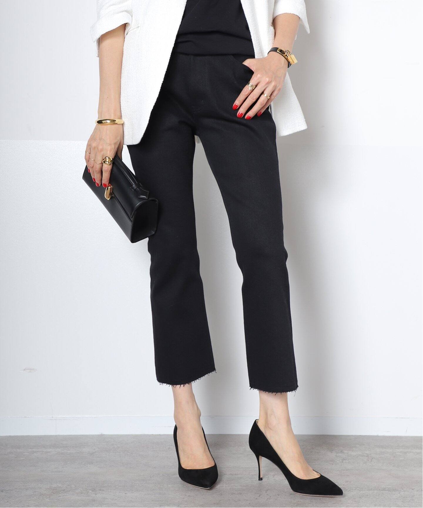 MADISONBLUE/マディソンブルー】HEM CUT SLIM FLARE デニム(BLACK 