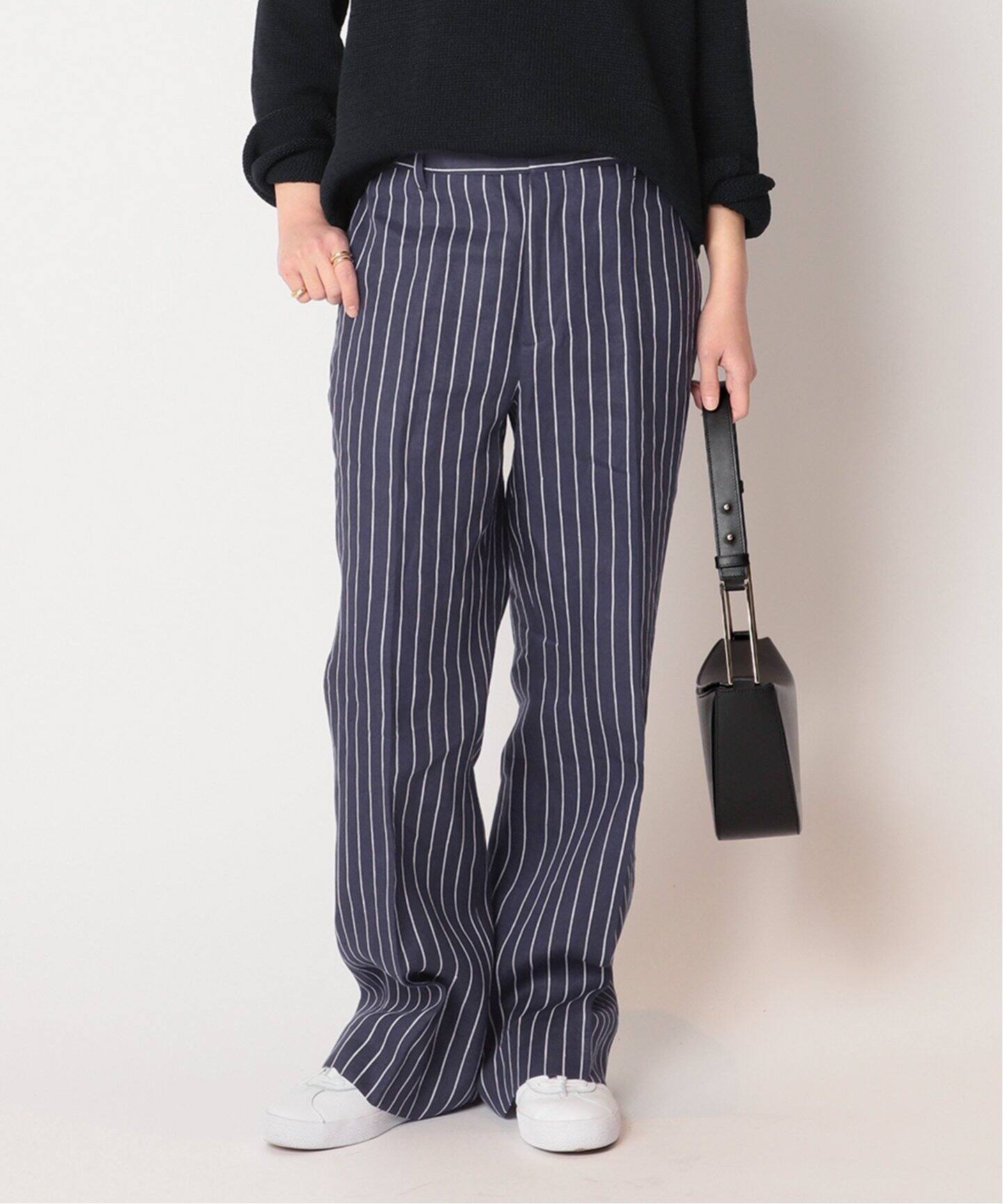 AP STUDIO 未使用 リブパンツ黒裾ストライプ 