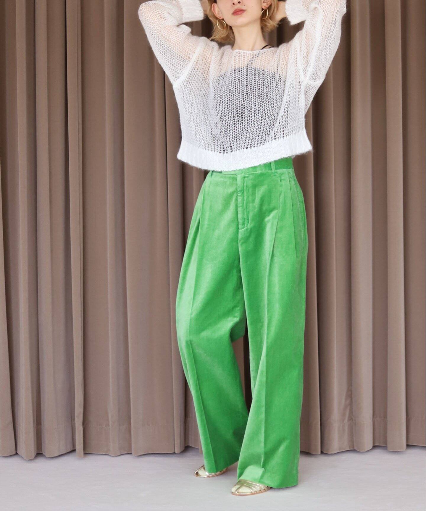 slobe iena ベロアパンツ SLOBE citron.べロアタックストレートスラックス（スラックス