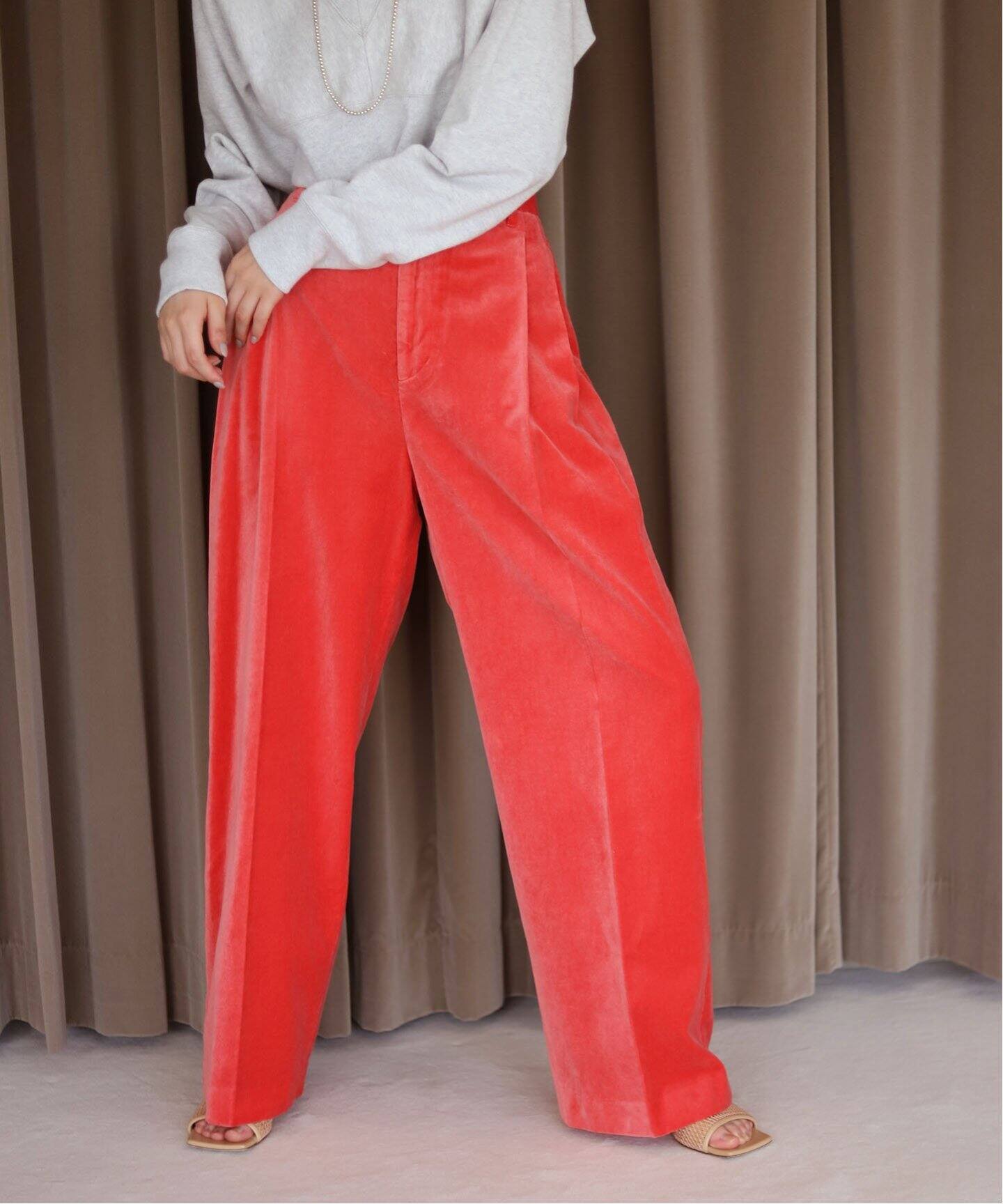 slobe iena ベロアパンツ SLOBE citron.べロアタックストレートスラックス（スラックス