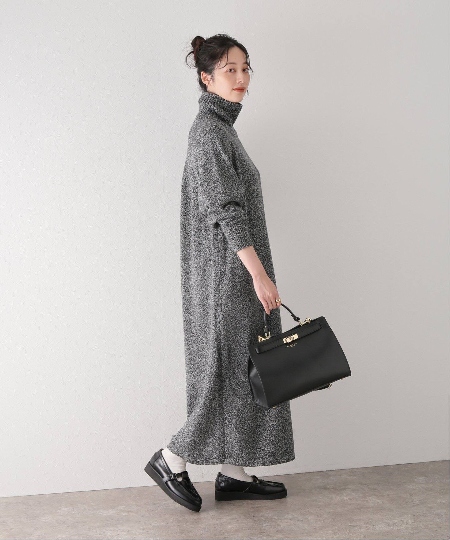 ATON / エイトン】WOOL MOULINE TURTLE NECK DRESS（ワンピース  