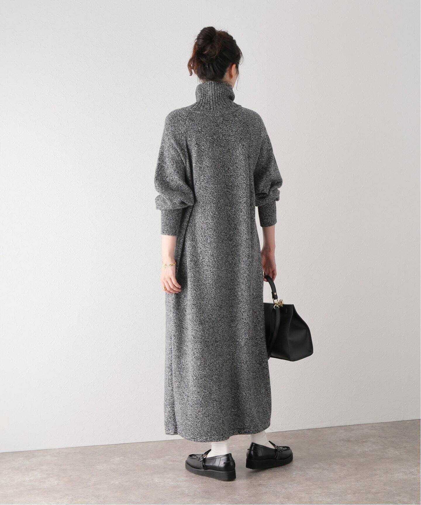 ATON / エイトン】WOOL MOULINE TURTLE NECK DRESS（ワンピース  
