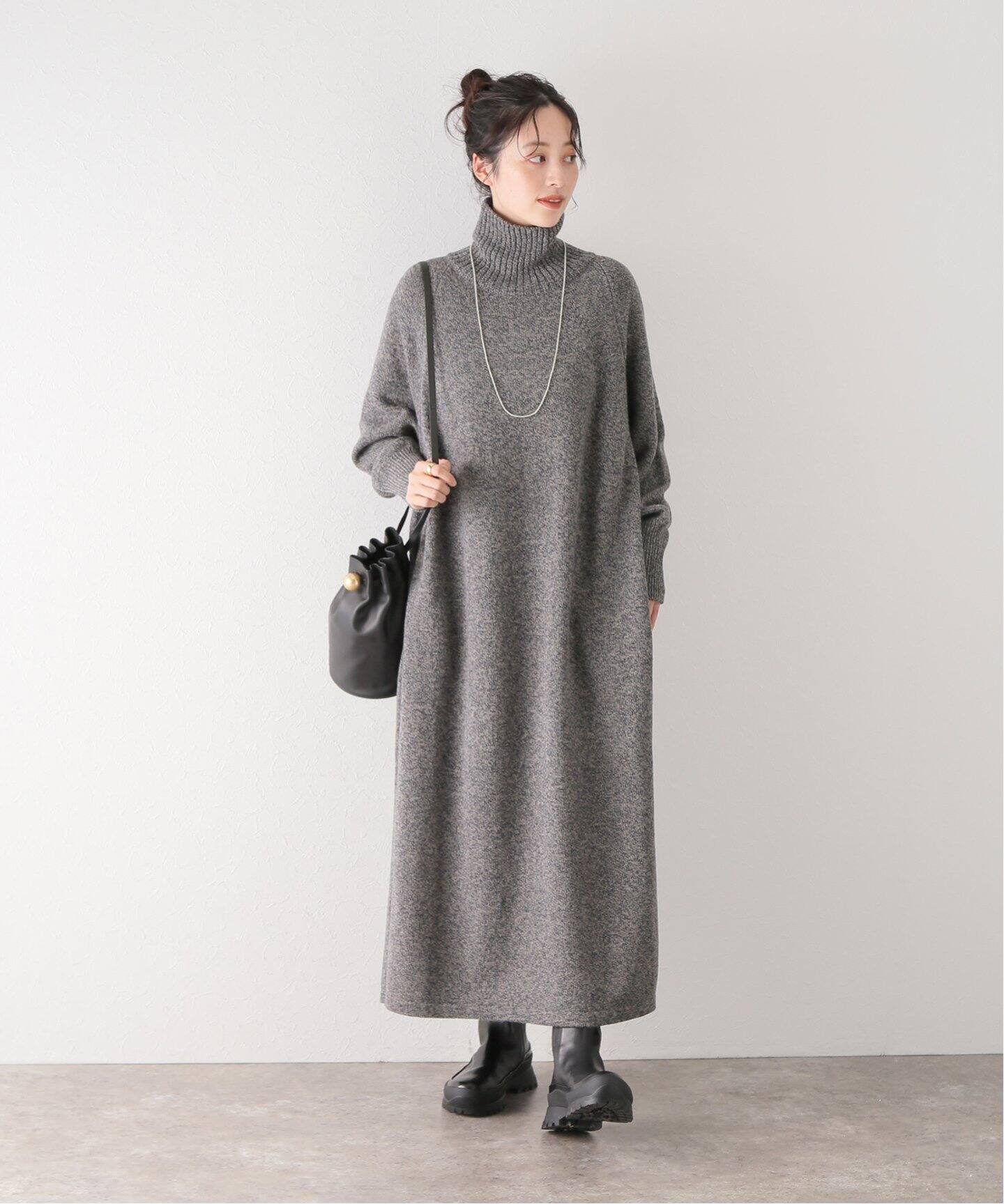 ATON / エイトン】WOOL MOULINE TURTLE NECK DRESS（ワンピース  