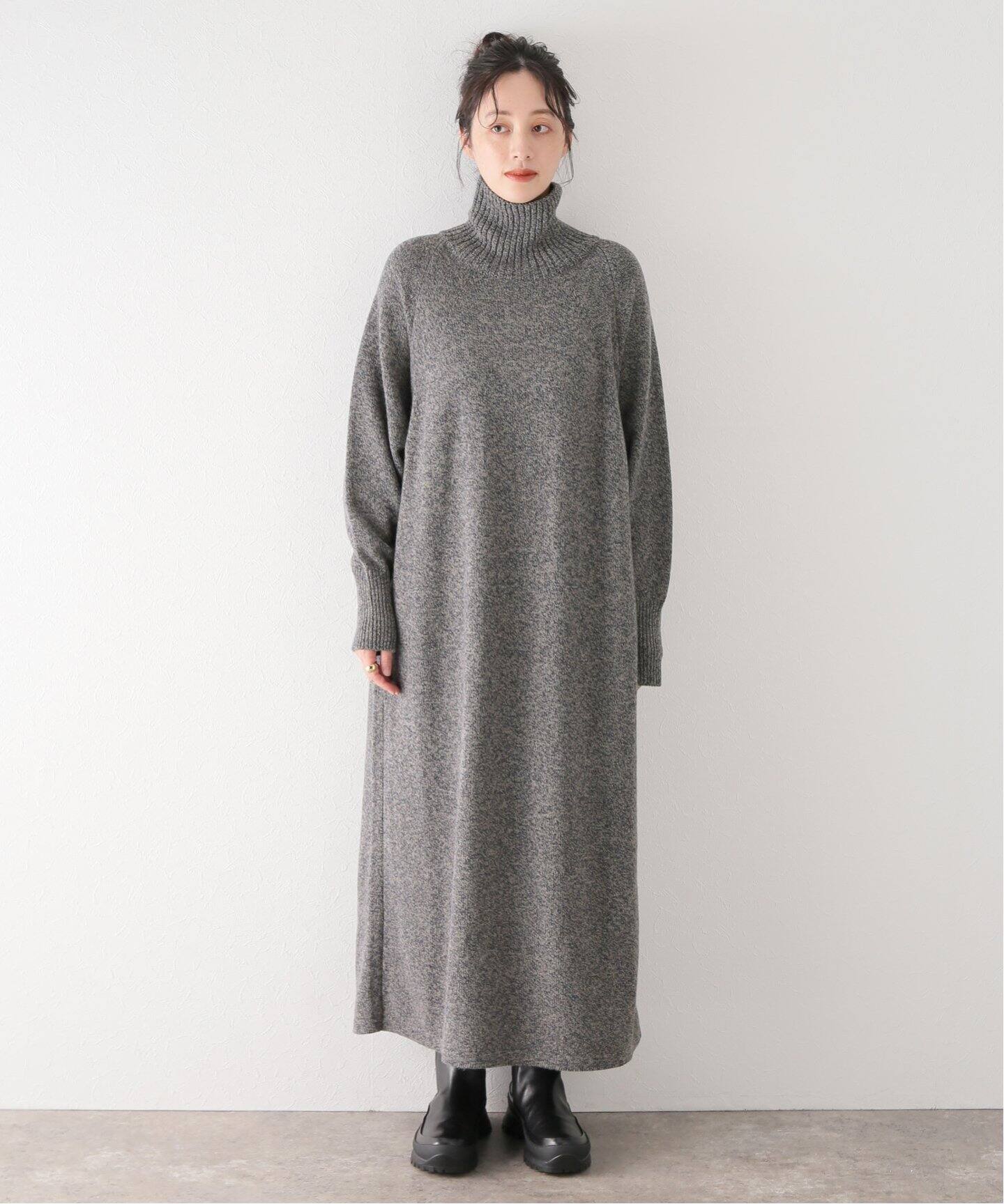 ATON / エイトン】WOOL MOULINE TURTLE NECK DRESS（ワンピース  
