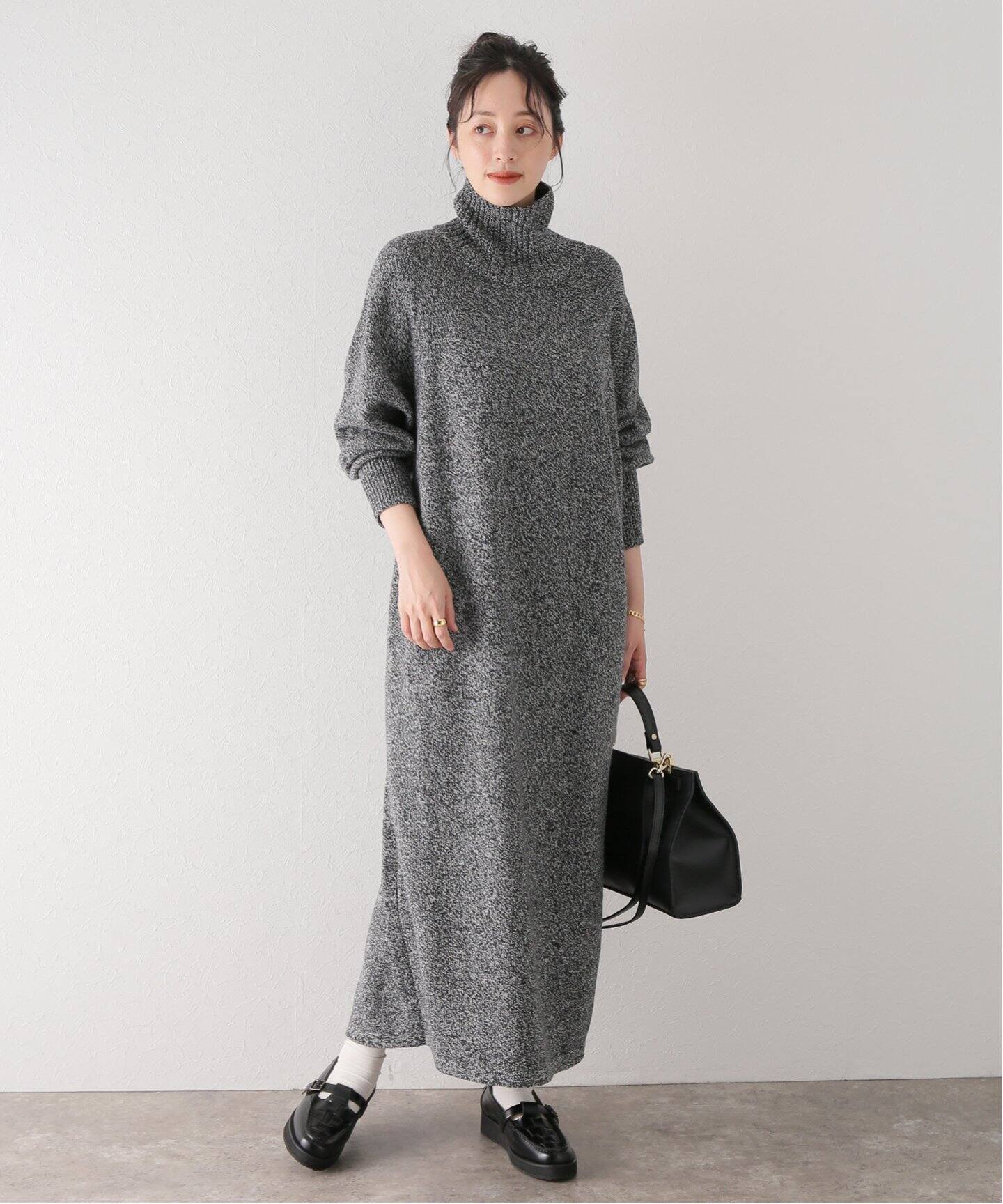 ATON / エイトン】WOOL MOULINE TURTLE NECK DRESS（ワンピース 