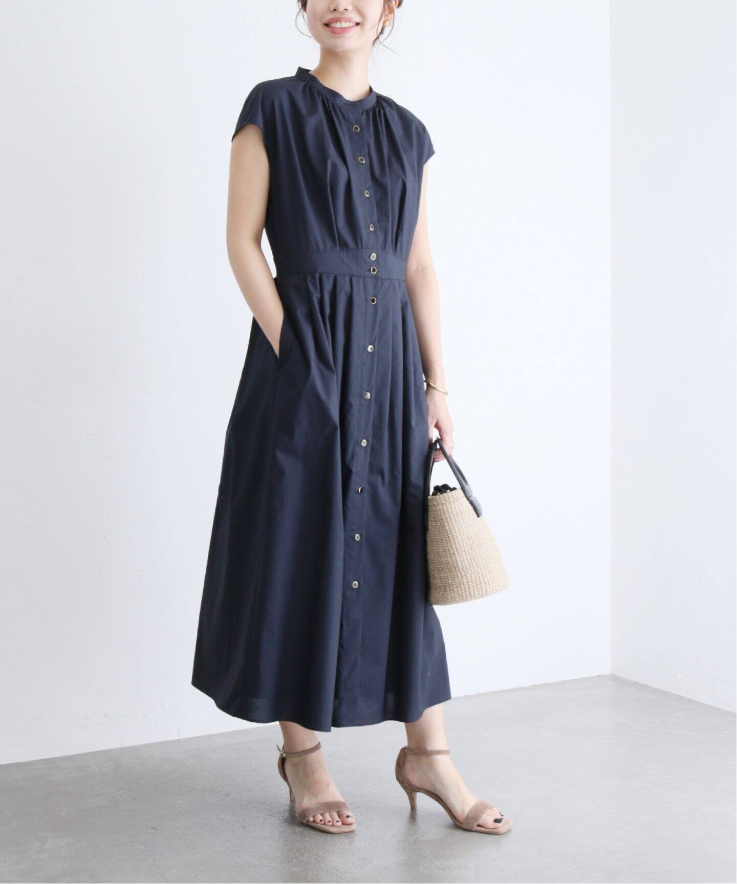 ウエストタックコットンプリントワンピース（ワンピース）｜La  