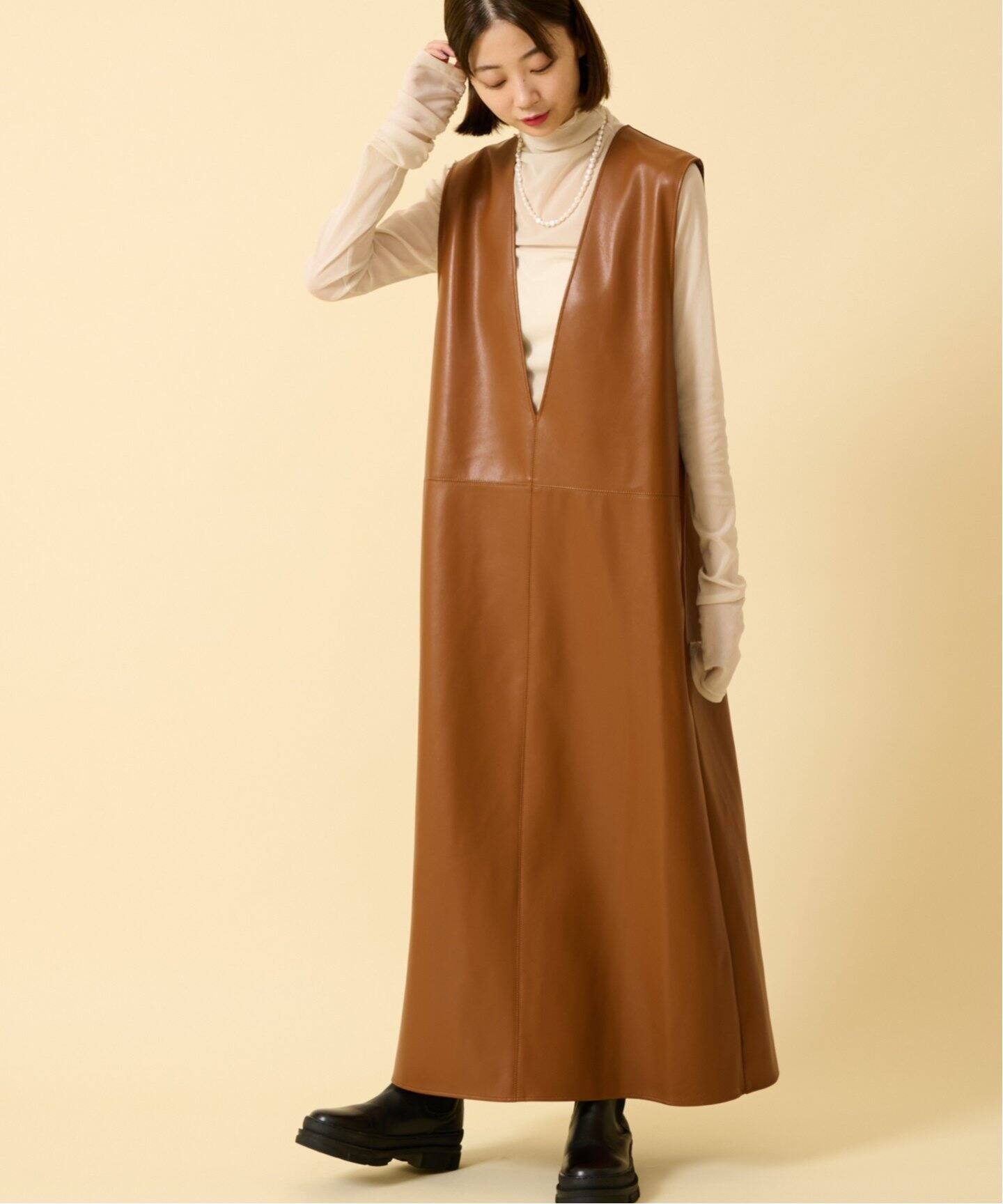 PROVOKE/プロヴォーク】 fakeleather maxi dress（ワンピース）｜U by 