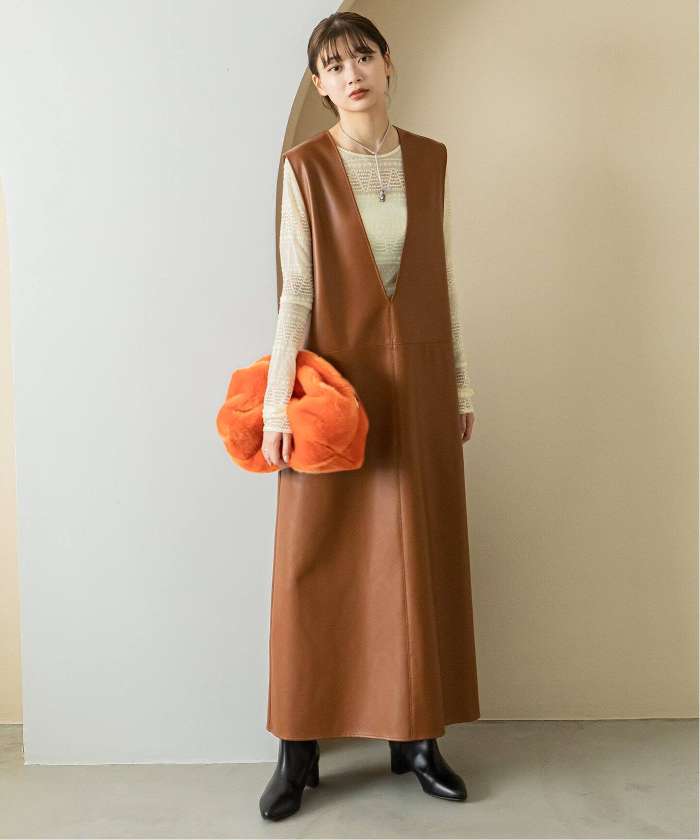 PROVOKE/プロヴォーク】 fakeleather maxi dress（ワンピース）｜U by 