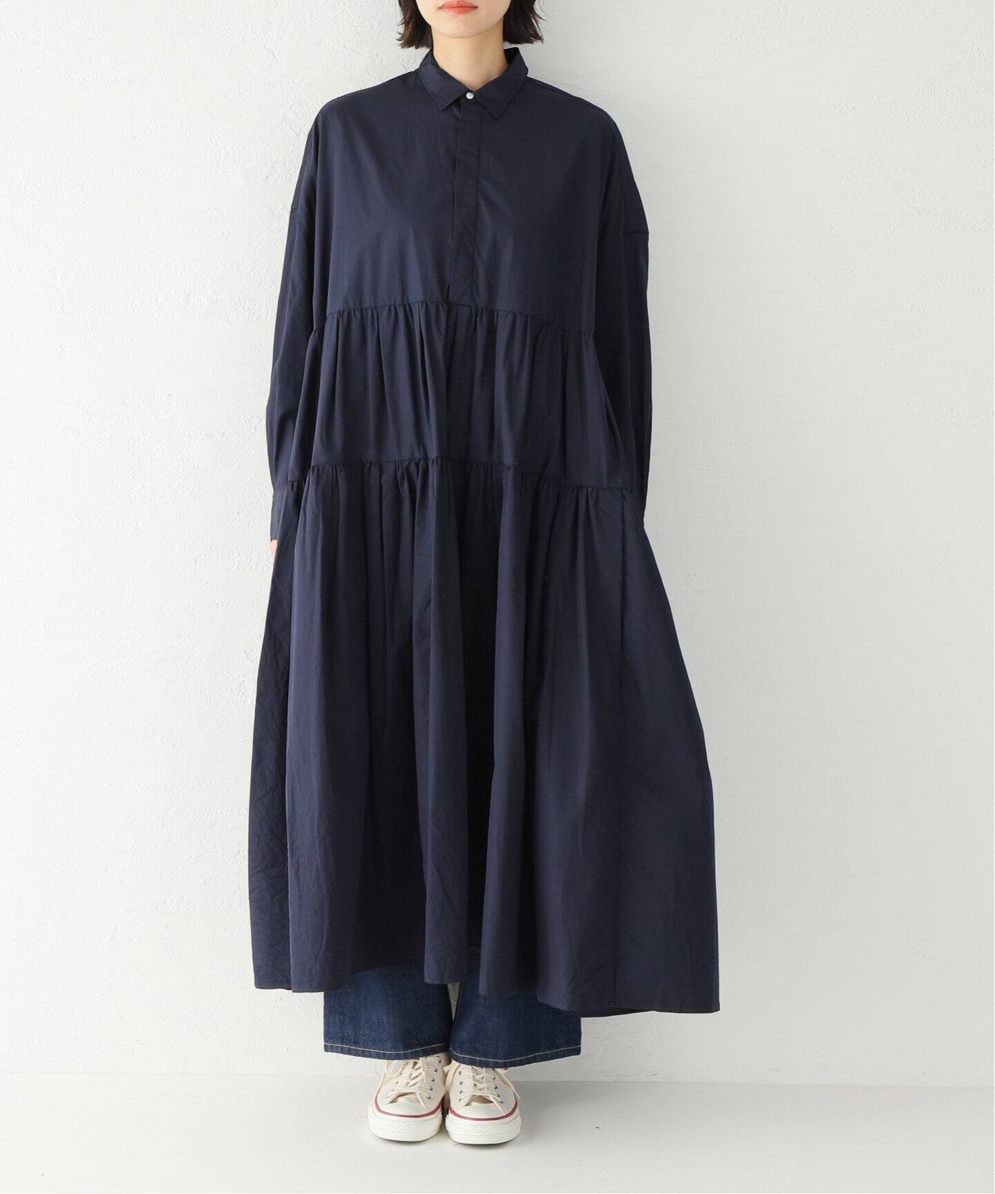 TOUJOURS / トゥジュー】 COTTON POPLIN TIERED SHIRT DRES  