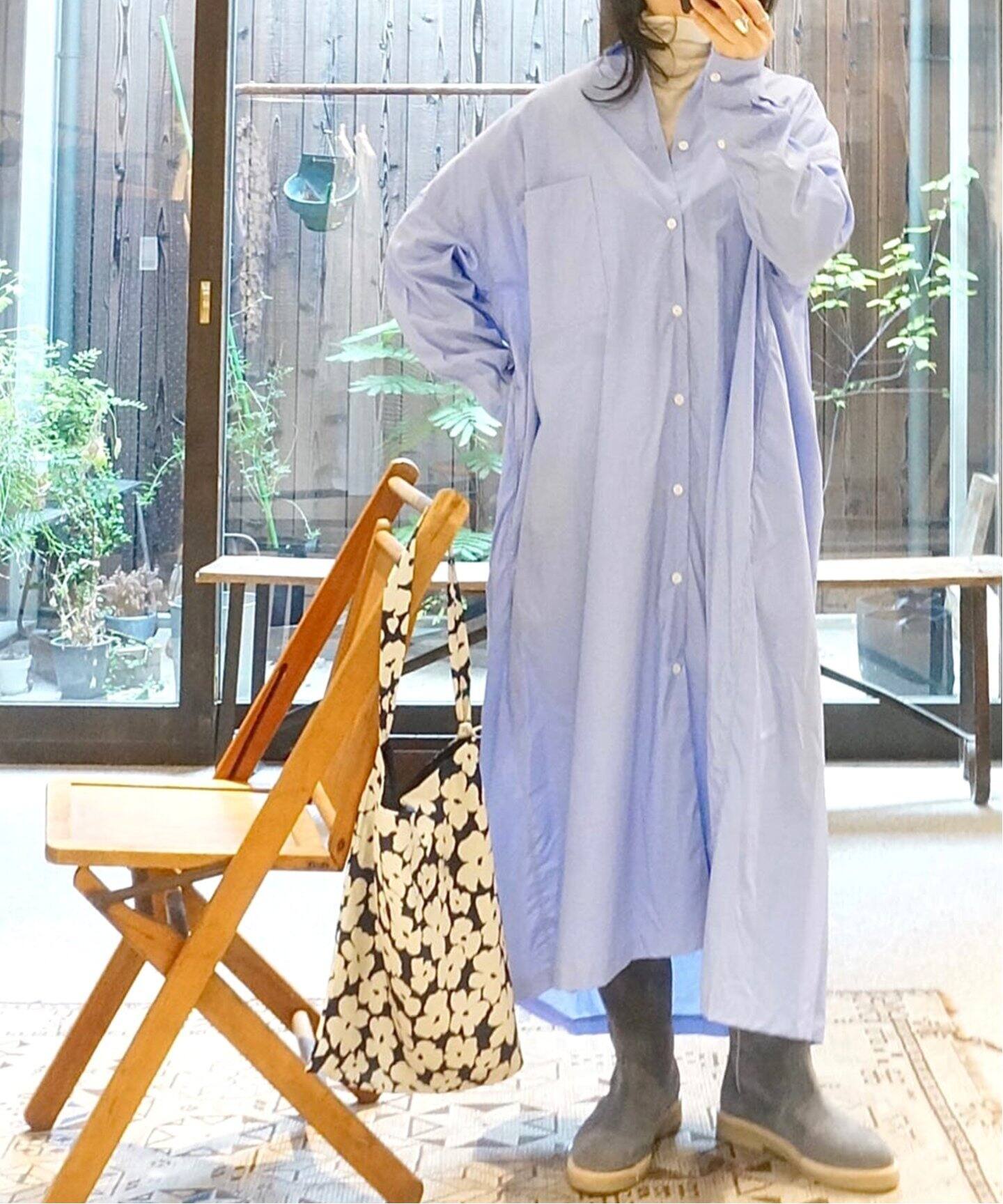TOUJOURS / トゥジュー】COTTON POPLIN BACKPLEATED DRESS（ワンピース 