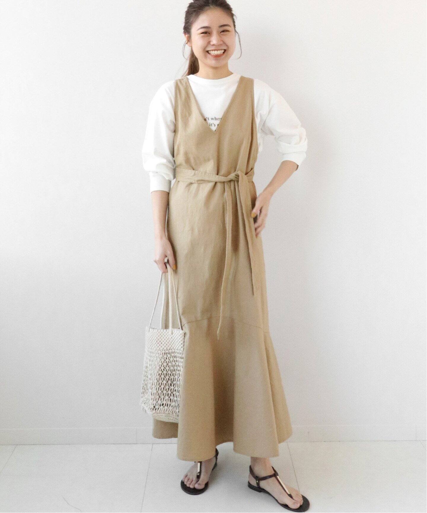 リネンコットンエプロンワンピーススカート2way◇（ワンピース  