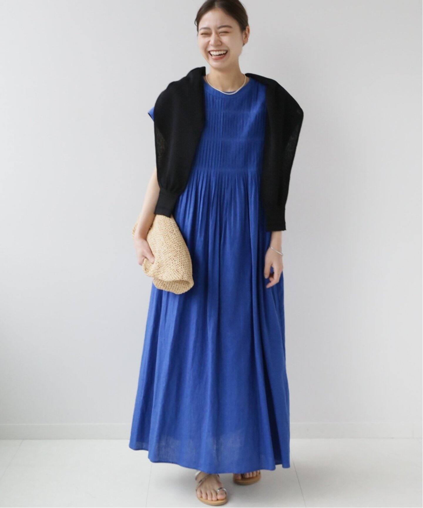 WEB限定追加2》レーヨンリネンピンタックフレンチスリーブワンピース  