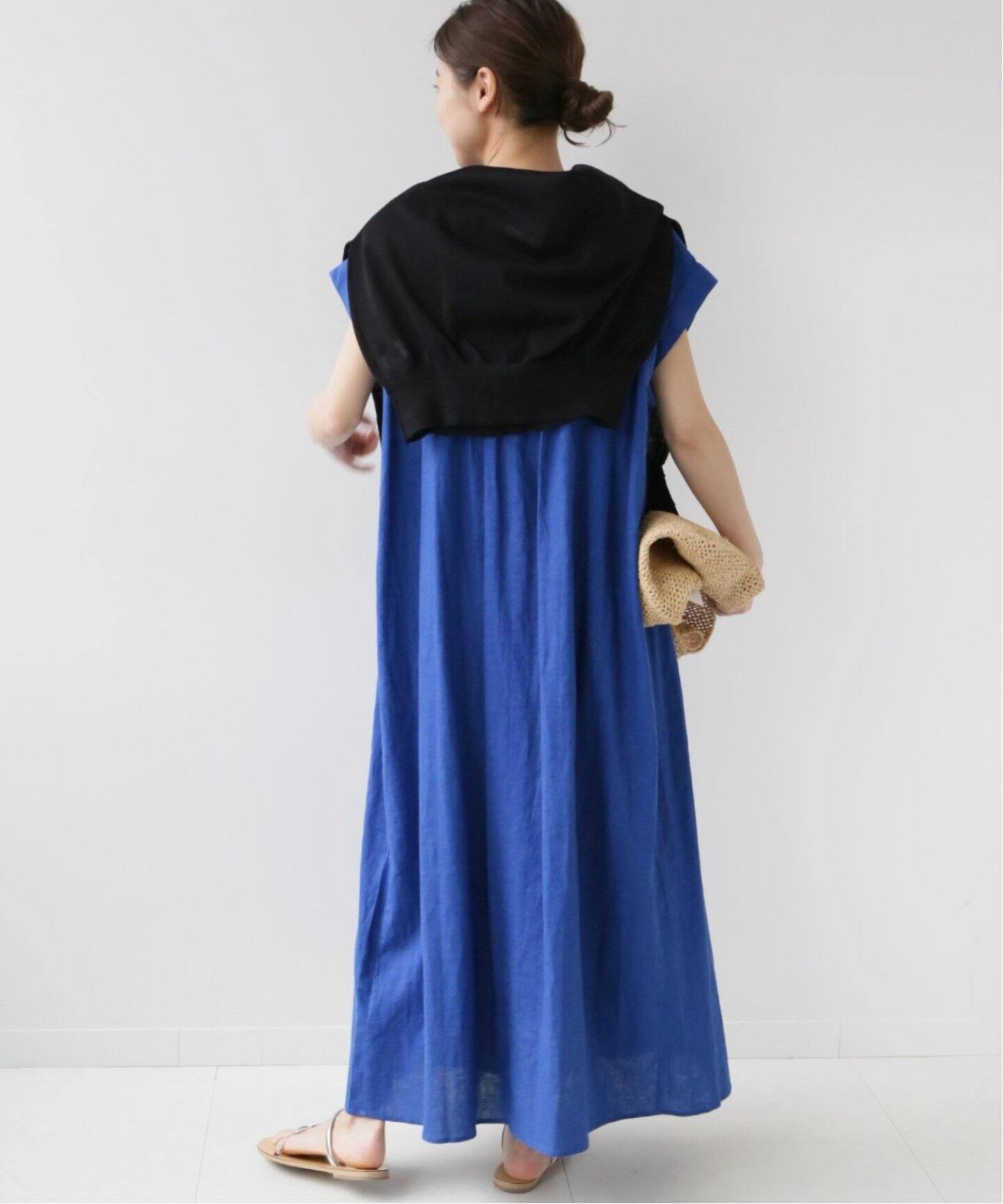 WEB限定追加2》レーヨンリネンピンタックフレンチスリーブワンピース  