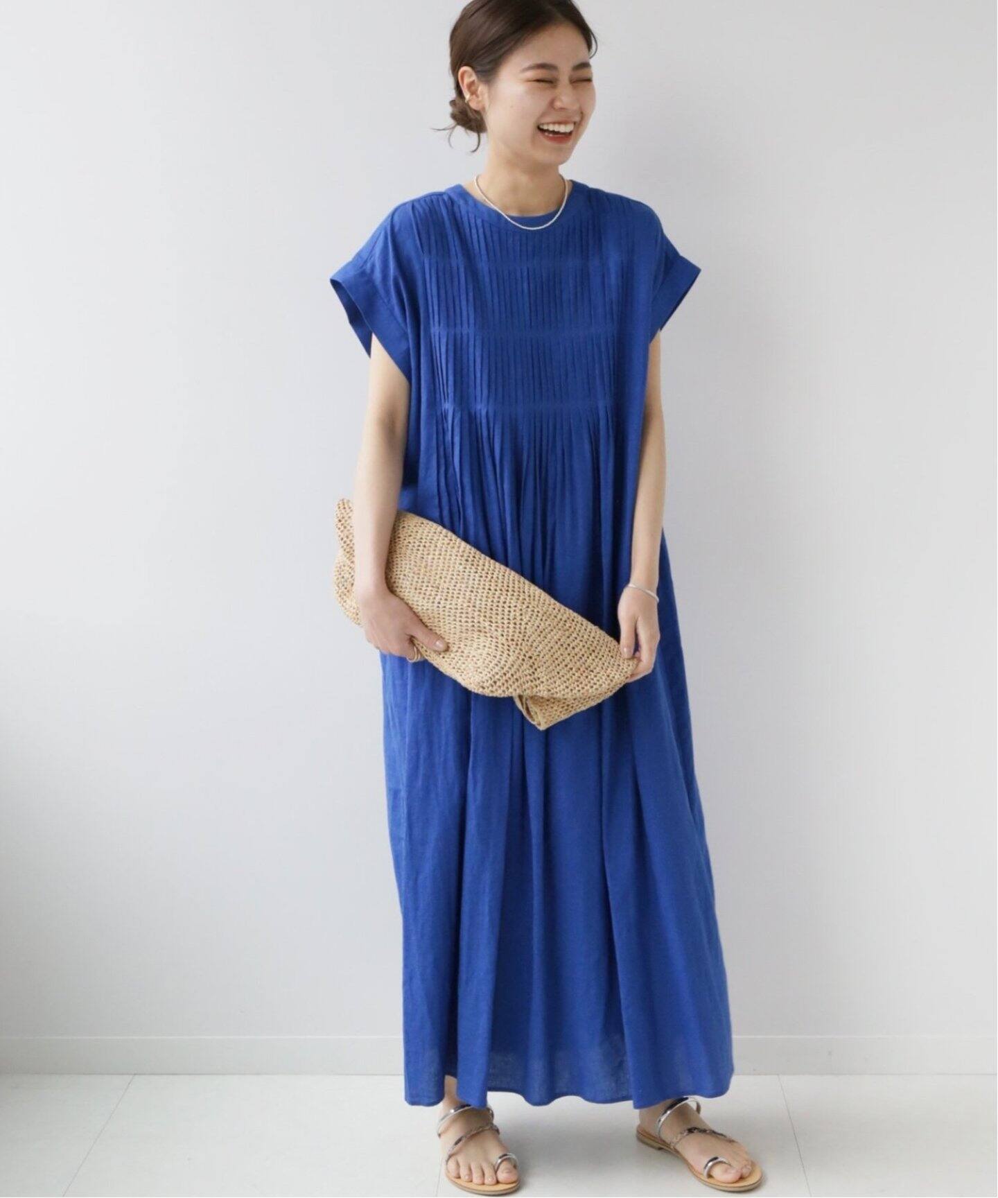 WEB限定追加2》レーヨンリネンピンタックフレンチスリーブワンピース  