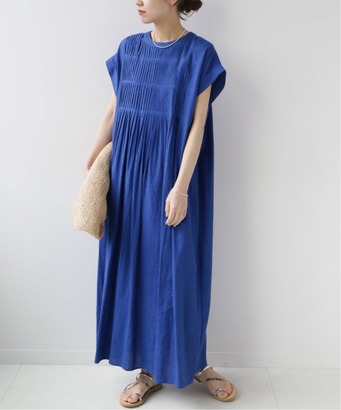 WEB限定追加2》レーヨンリネンピンタックフレンチスリーブワンピース  