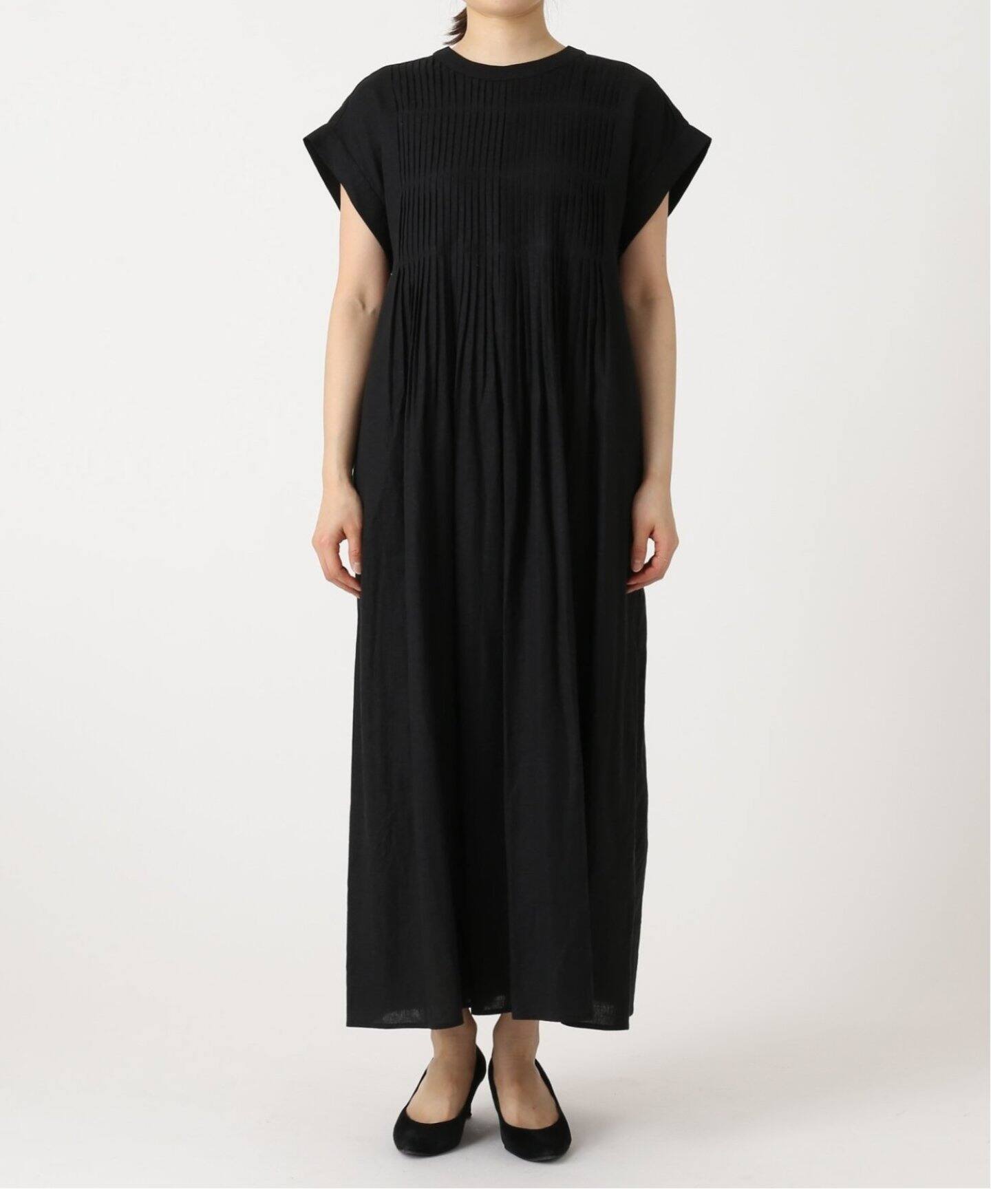 WEB限定追加2》レーヨンリネンピンタックフレンチスリーブワンピース  