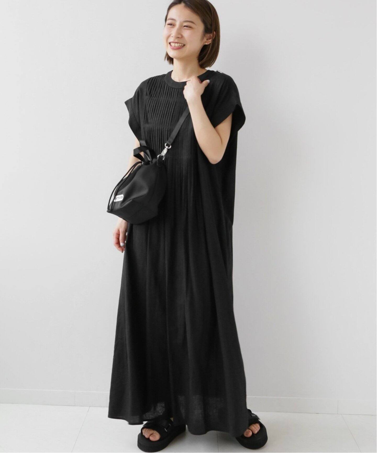 WEB限定追加2》レーヨンリネンピンタックフレンチスリーブワンピース  