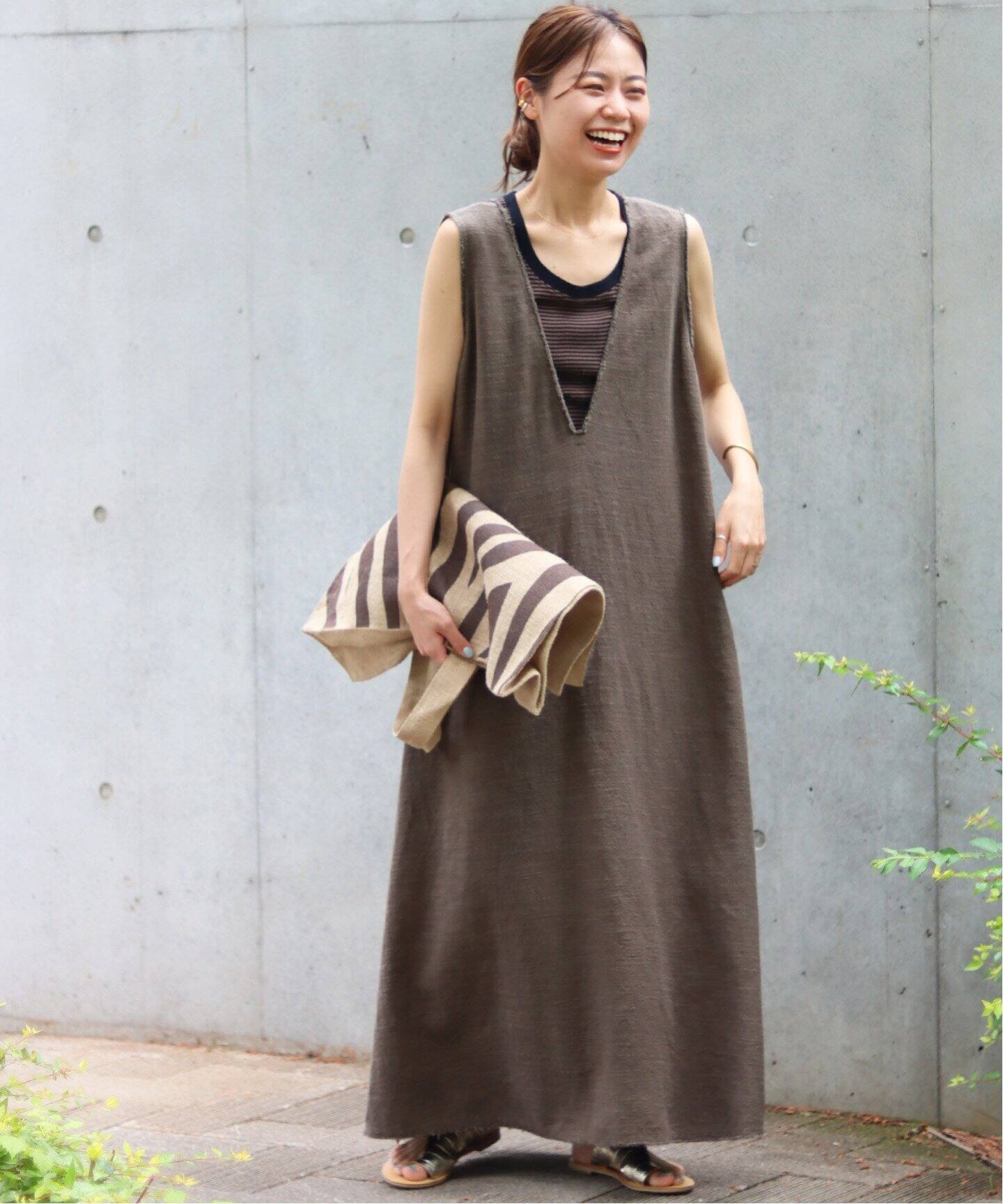 リネンコットンカットオフVネックワンピース（ワンピース）｜JOURNAL  