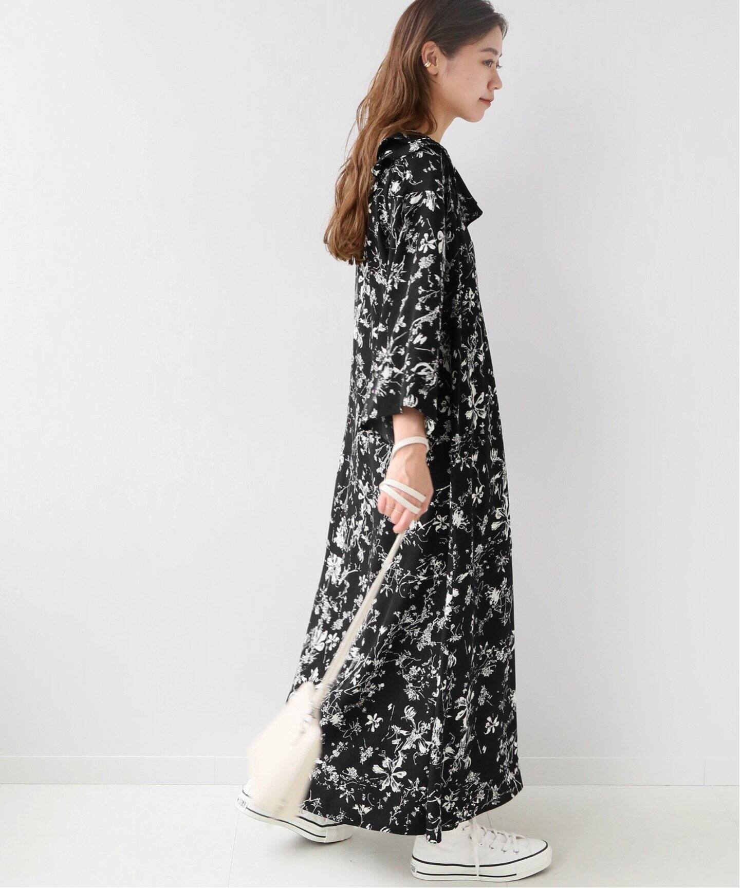 ブラックフローラルラッフルロングワンピース（ワンピース）｜JOURNAL  