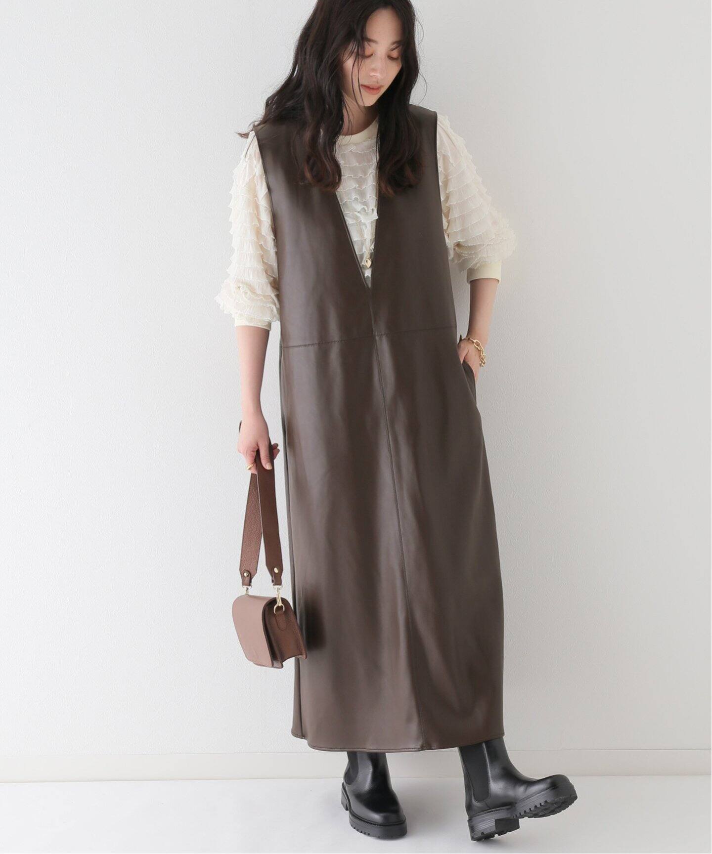 PROVOKE/プロヴォーク】fakeleather maxi dress：ワンピース 