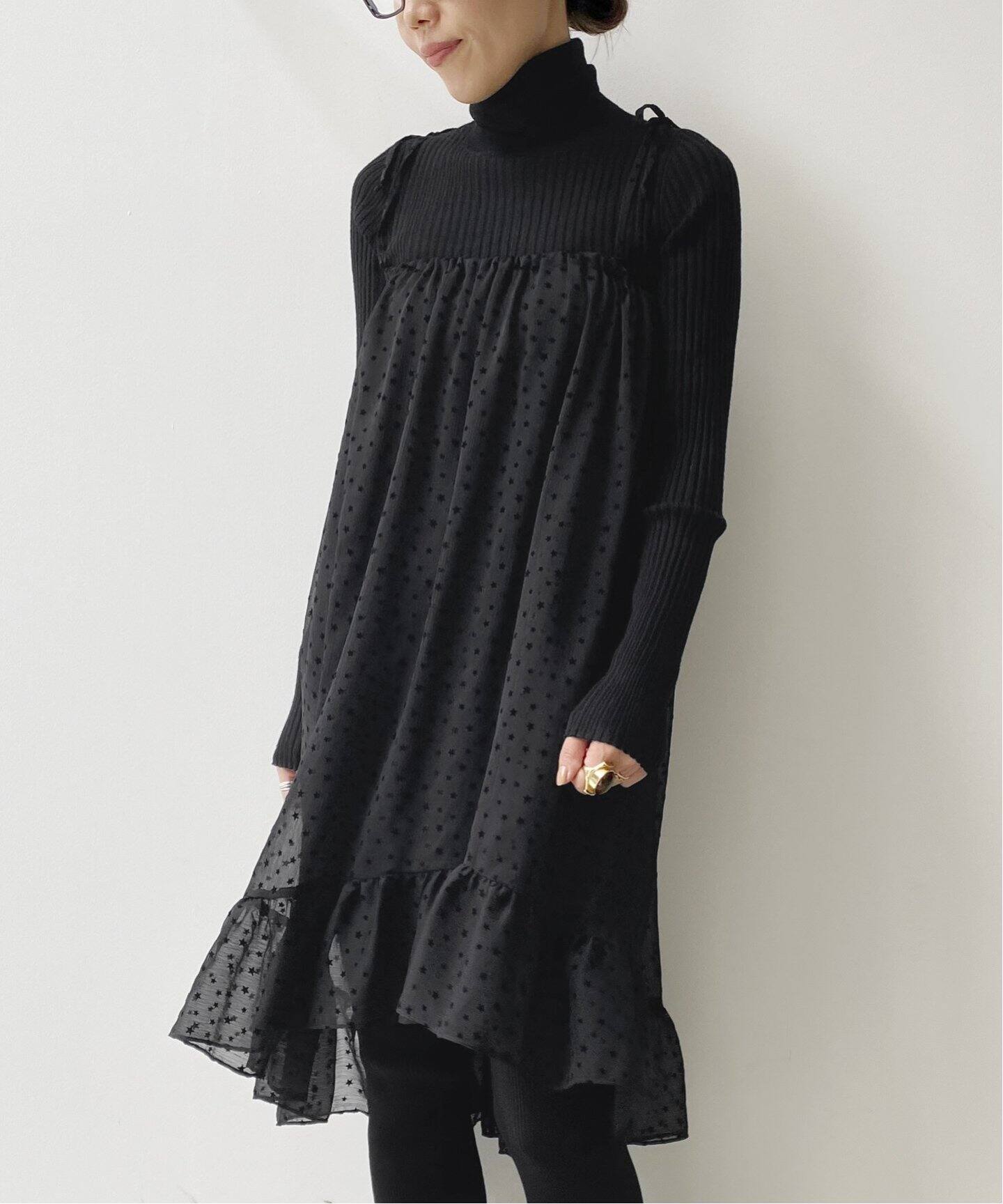 星柄フロッキー 2Wayラッフルワンピース（ワンピース）｜L 