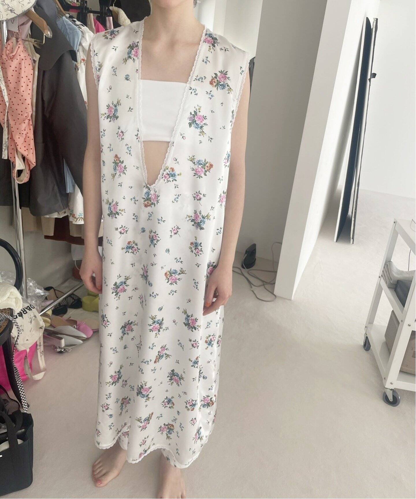 EDIT.FOR LULU フラワーサテン Vネック ドレス34 